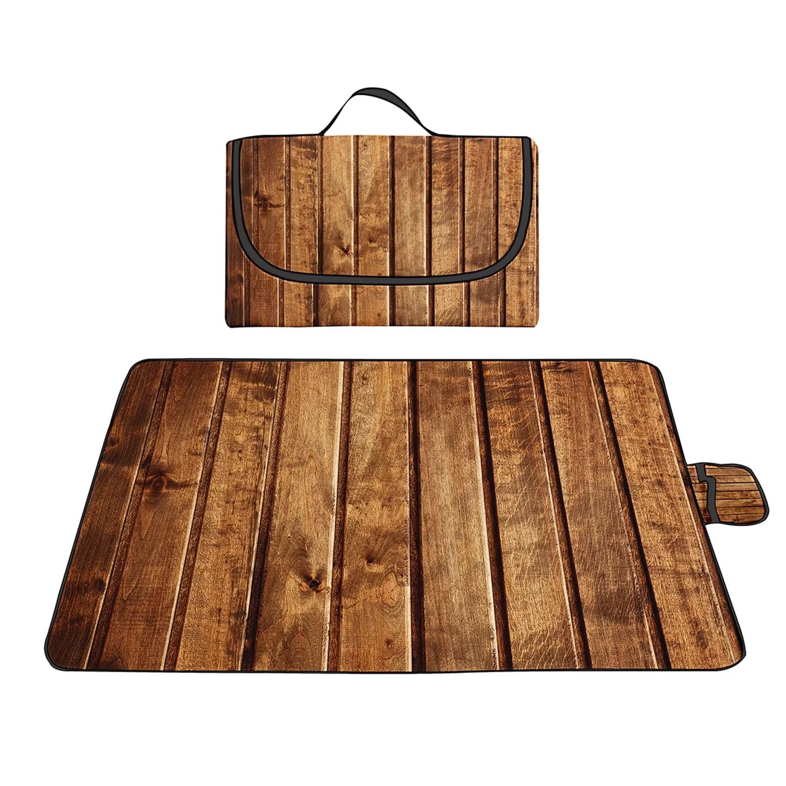 Coperta da Picnic 180x200cm, Coperta da Campeggio Impermeabile Coperta da Spiaggia Portatile con Maniglia per Picnic Outdoor Campeggio Spiaggia Parco Grana Legno
