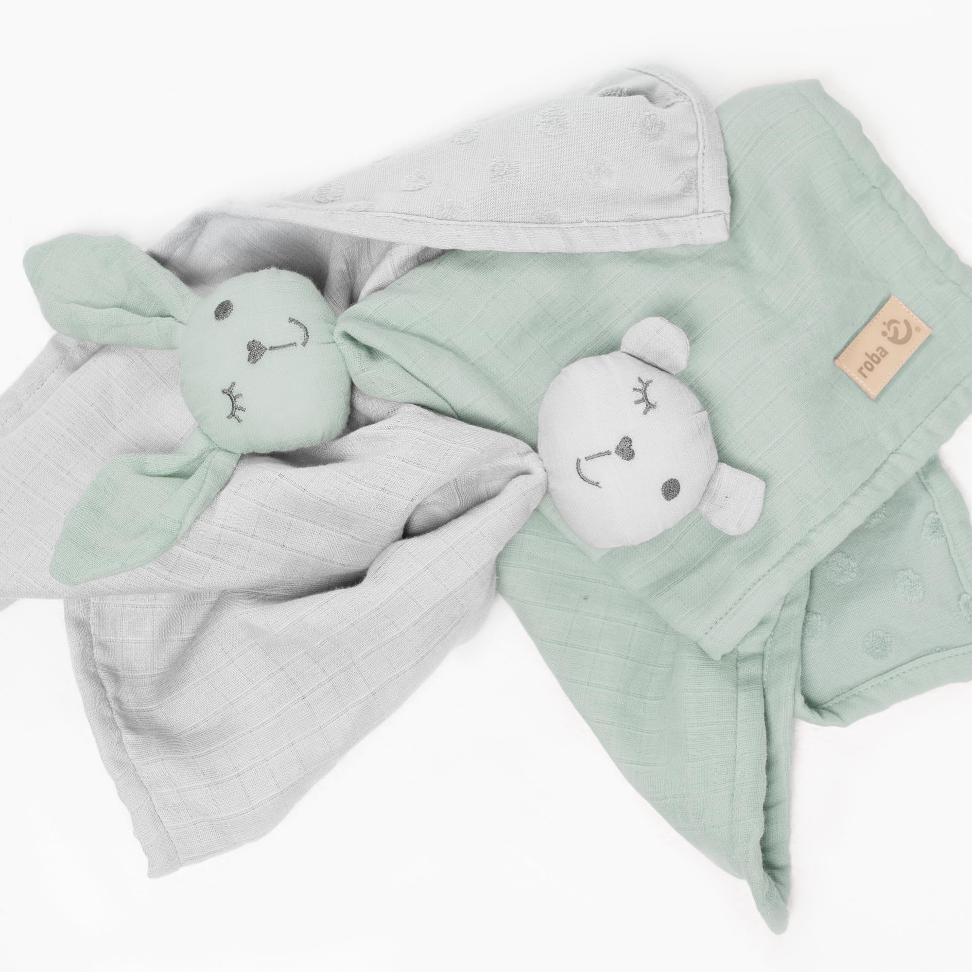 roba Copertina Doudou per Neonati e Bambini Lil Planet, 40 x 40 cm, Peluche con Faccia da Coniglio, Mussola e Jersey, Cotone Certificato GOTS, Verde