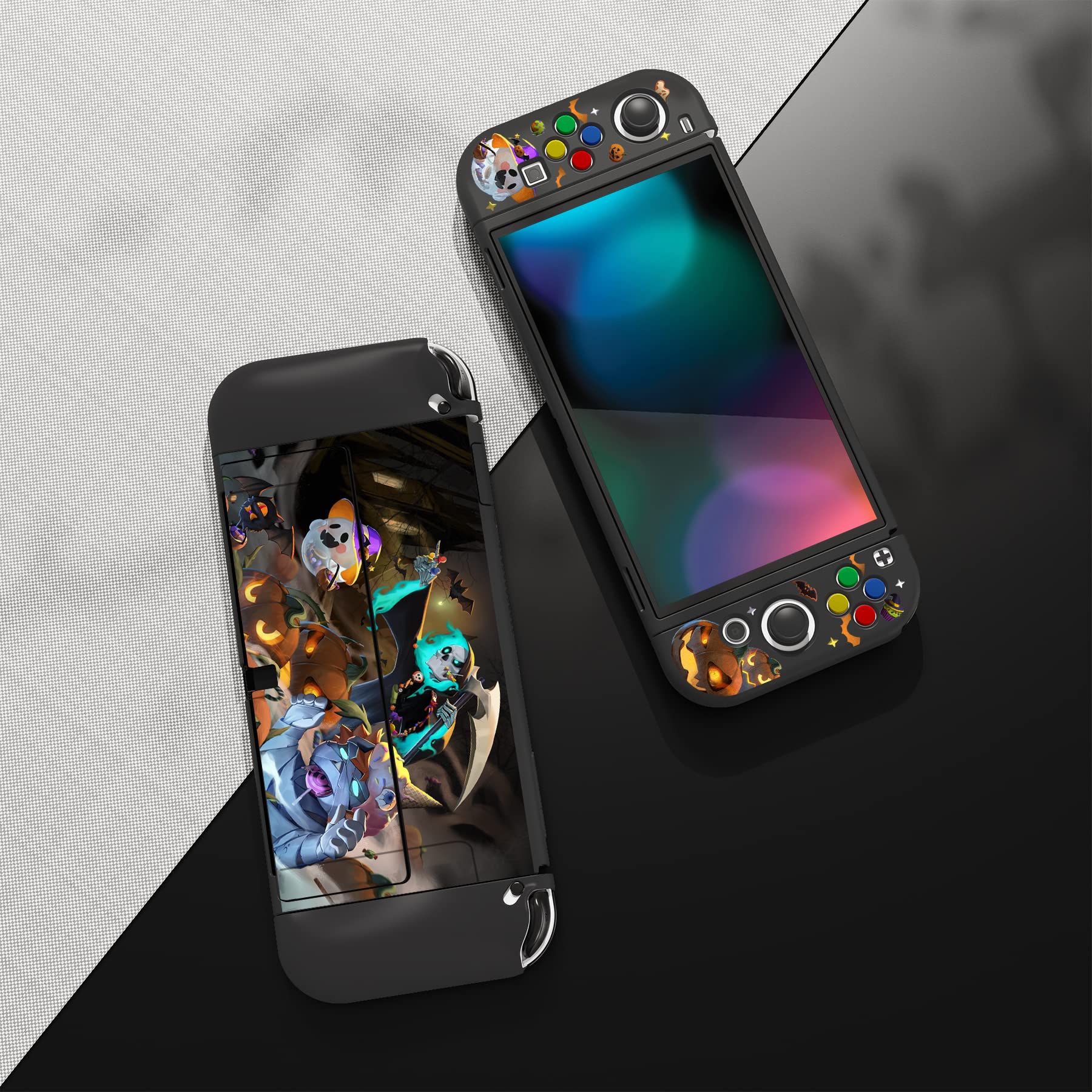 PlayVital ZealProtect Coque de Protection Souple pour Nintendo Switch OLED, Coque de Protection Flexible Joycon pour Switch OLED avec Capuchons de Pouce et Capuchons de Bouton ABXY Direction –