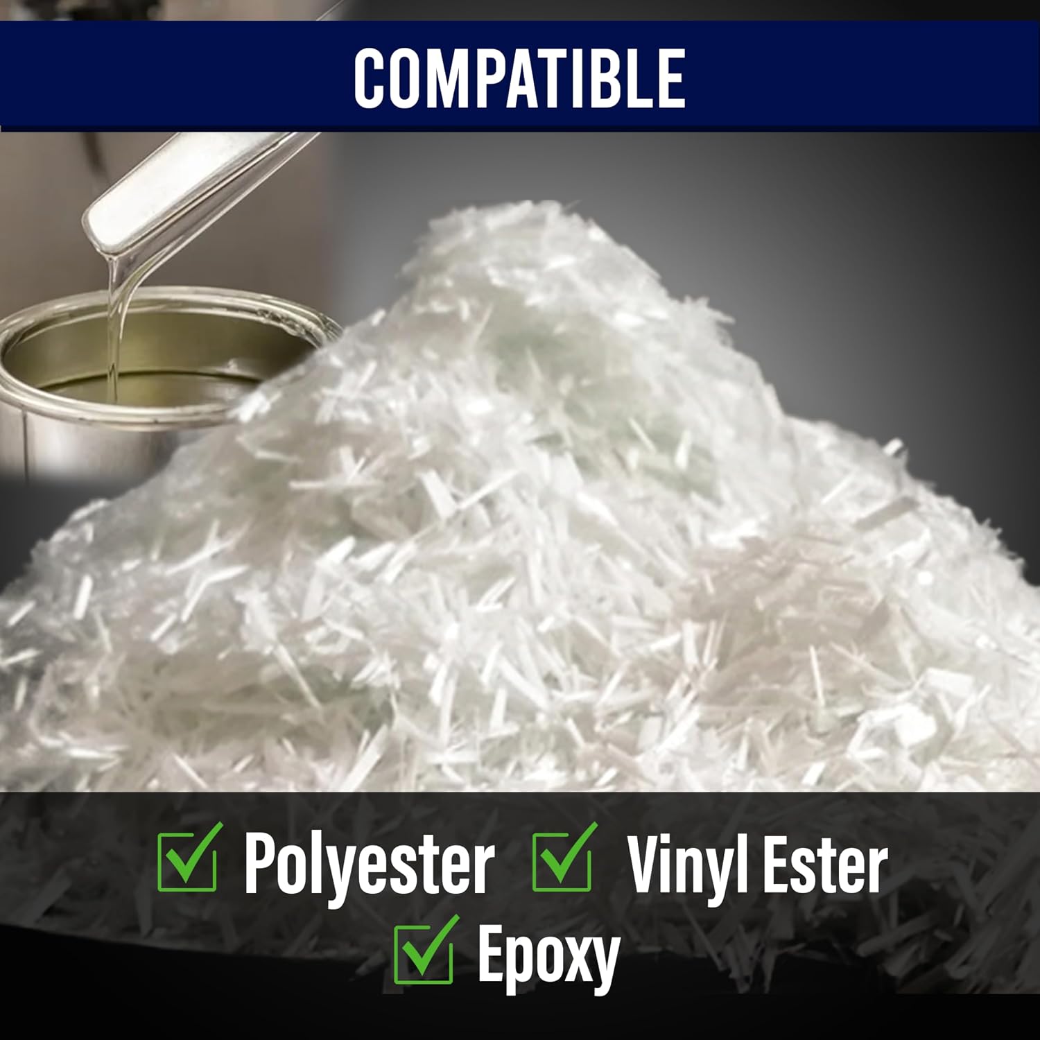 1/4" Chopped Glass Fiber Strands - 3 Pound 100% E-Glass Fiber - High Quality Fiberglass Fiber for Filler Reinforcement - Compatible with Epoxy, Vinyl Ester, and Polyester Resin System