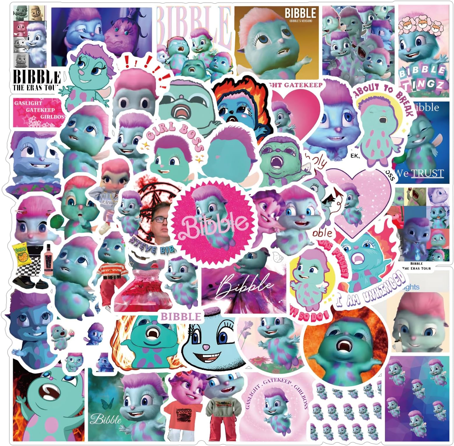 61Pcs Bibble Stickers Aesthetics Cartoon Stickers Pack，Halloween Decoration Vinyl Waterproof Stickers for Water Bottle, Laptop, Phone, Skateboard, Journaling, Gifts for Kids Teens Adults