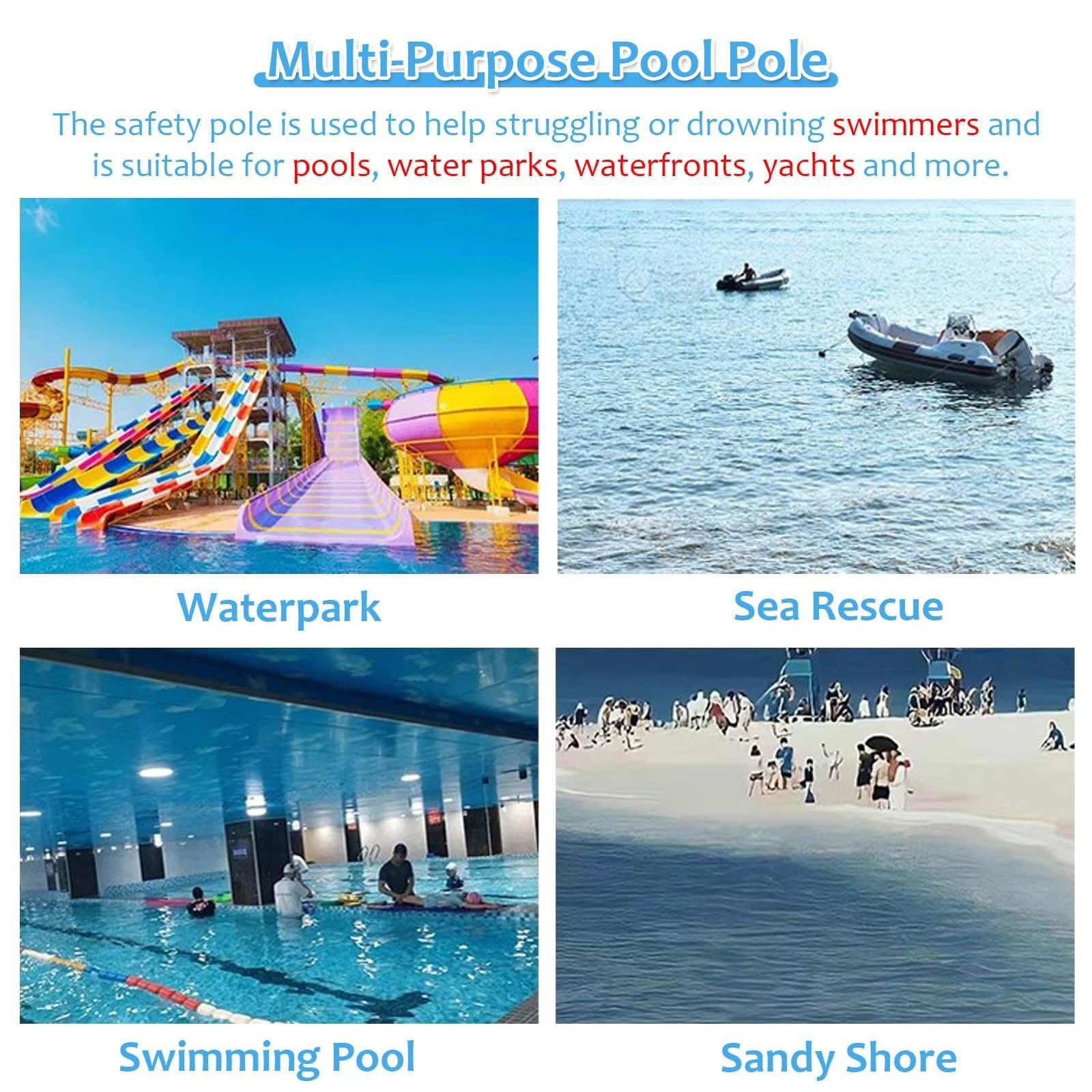 Poste de Rescate para Piscina, Poste de Rescate de Emergencia para Piscina, Gancho de Seguridad telescópico de 90 cm a 4,8 m, Resistente, para Adultos y niños, Herramienta Salvavidas ajustab