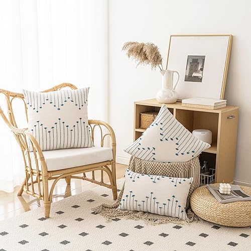 Miniatura 3 de LILEPOY Juego de 2 fundas de almohada bohemias de 12 x 20 pulgadas, decorativas, neutrales, texturizadas, fundas de almohada lumbares modernas para