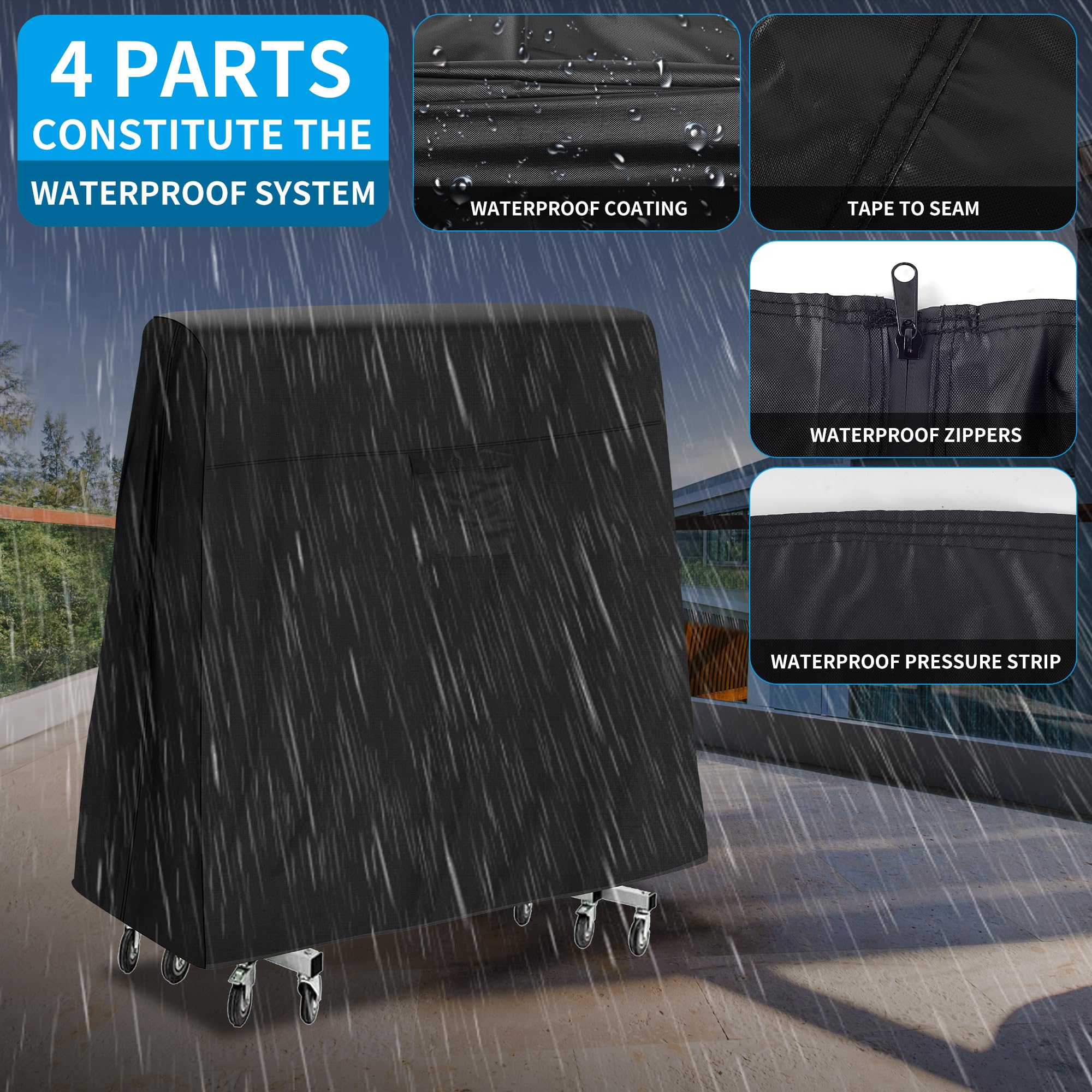 Copertura per tavolo da ping pong 600D, universale, 2,3 x 1,5 m, impermeabile, resistente al sole, adatta a tavoli pieghevoli e piatti, nero, tessuto Oxford