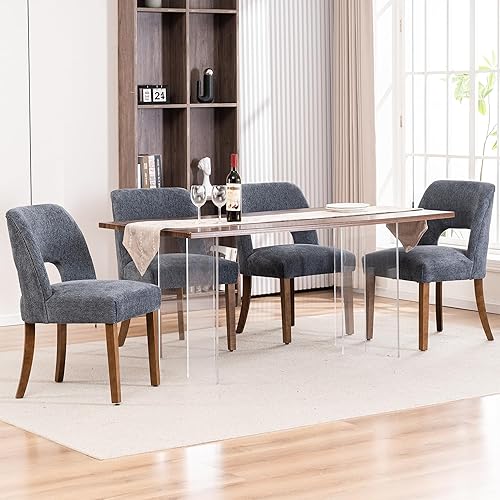 Miniatura 29 de VKNOW Juego de 6 sillas de comedor de madera, sillas de comedor tapizadas en tela modernas, sillas de cocina, silla de comedor de granja para cocina