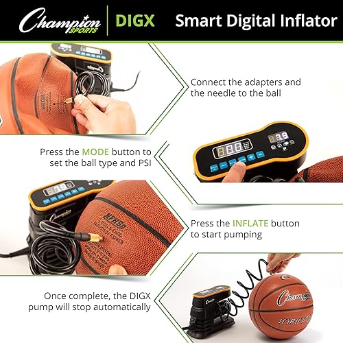 Miniatura 7 de Champion Sports Bomba de aire digital, inflador electrónico para pelotas deportivas, portátil, bomba inteligente para baloncesto, pelota de fútbol,