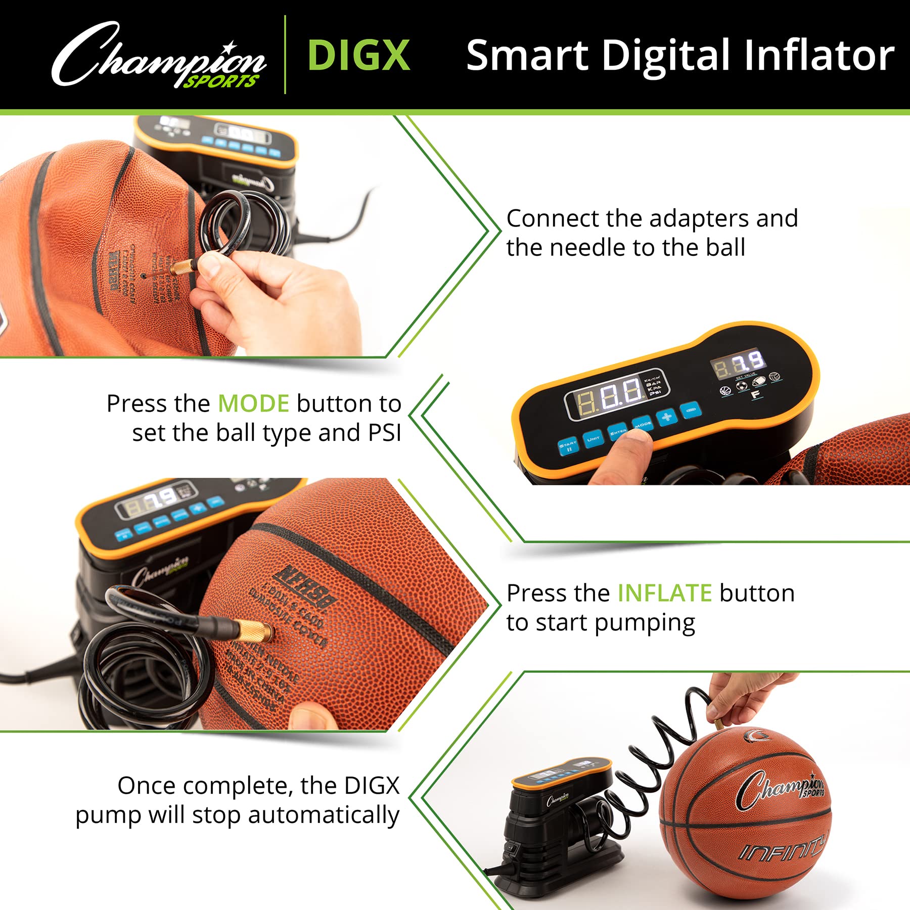 Champion Sports - Compresor eléctrico de Bomba de Aire para inflado, múltiples diseños y características