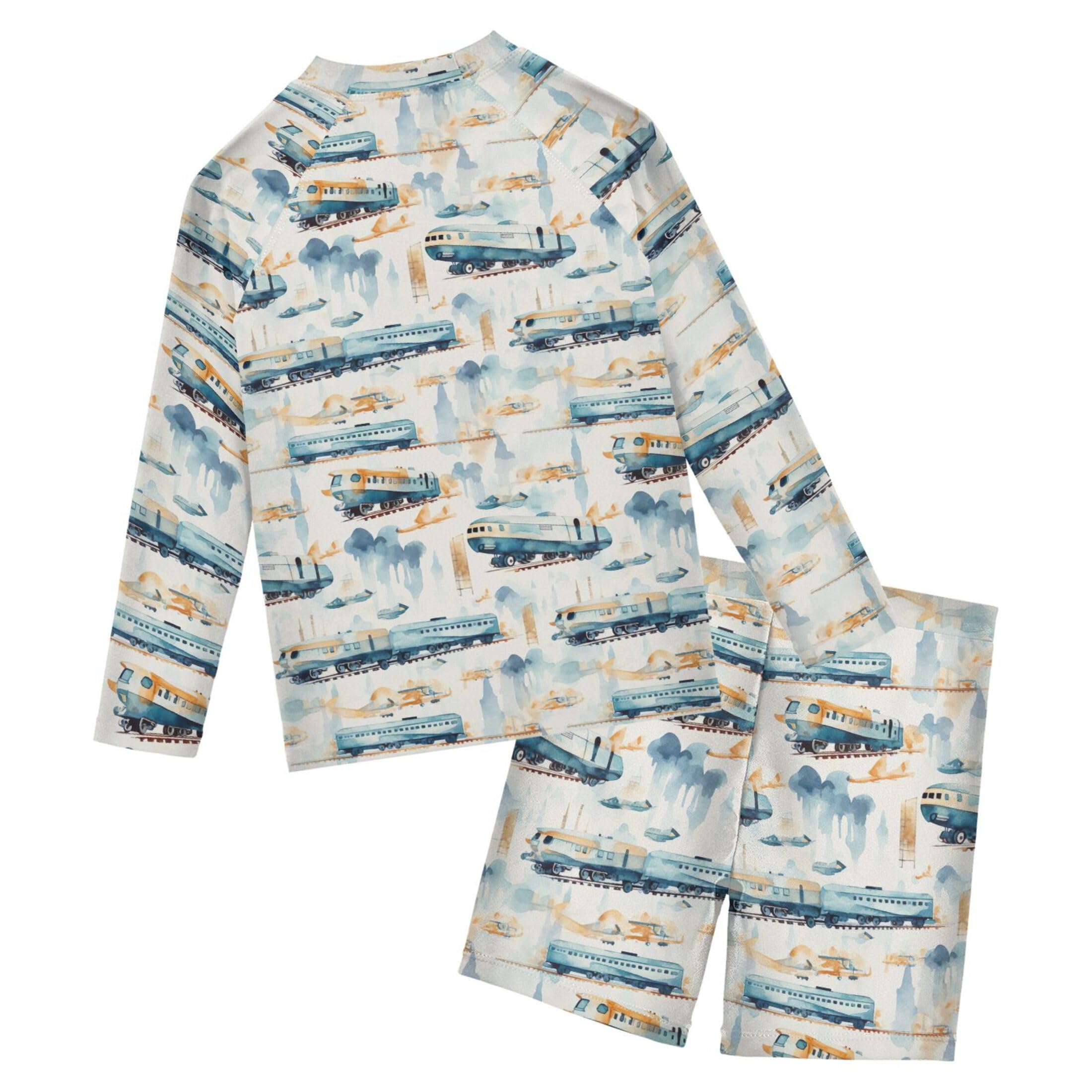 Train Toy Cute Baby Boys' Toddler Long Sleeved Rashguard Swim Bathing Suit Set B0402740