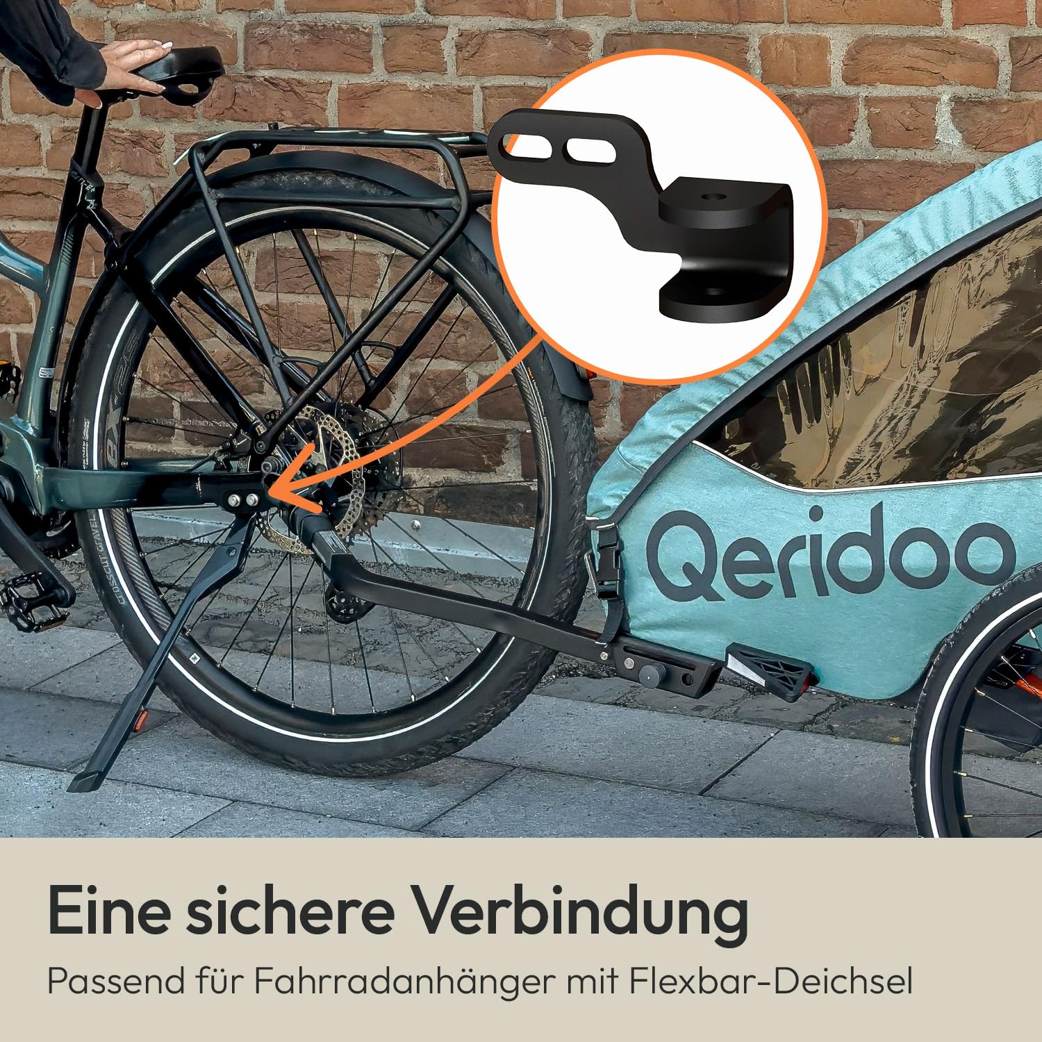 Qeridoo Kupplung für Fahrradständer | 18 mm Lochabstand | Kuurs-18 | Kompatibel mit Sportrex & Kidgoo ab 2017 | Achse, Anbindung & Adapter