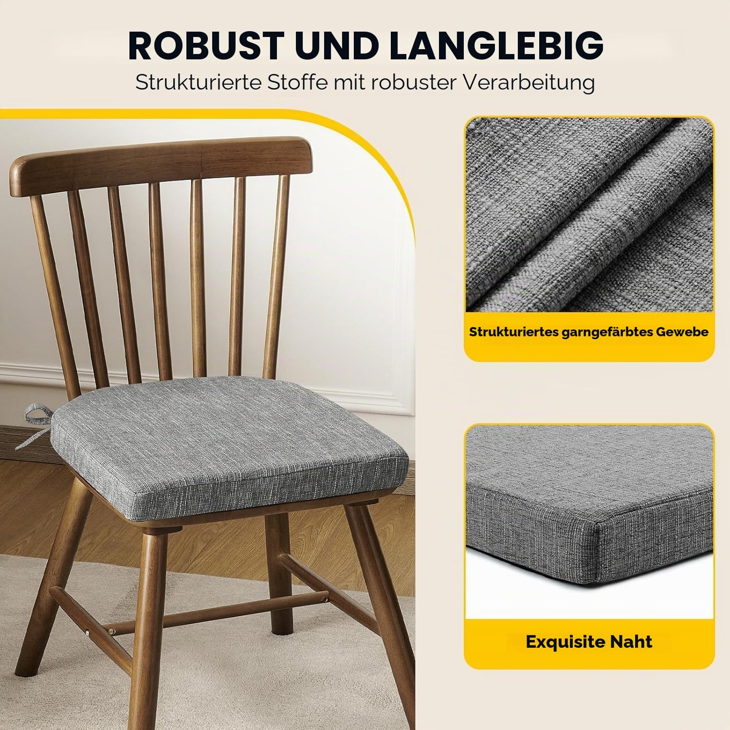 2/4/6er Set Sitzpolster Stuhl 45x45 Stuhlkissen U-förmiges Sitzkissen Indoor Outdoor Anti-Rutsch Kissen für Drinnen und Draußen, Garten, Küche, Café, Esszimmer(#1,45 * 45cm(4pcs))