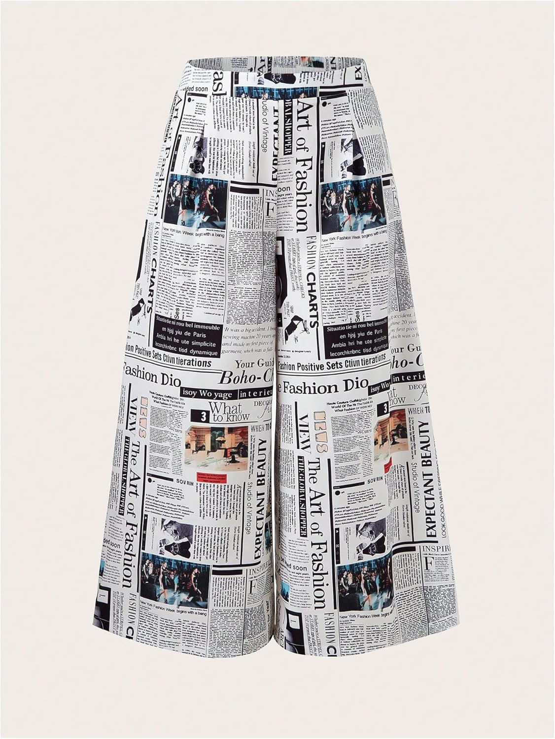 WDIRARA Women's Plus Size Newspaper Print Wide Leg Pants Elastic High Waisted Palazzo Pants with Pockets - Image 3