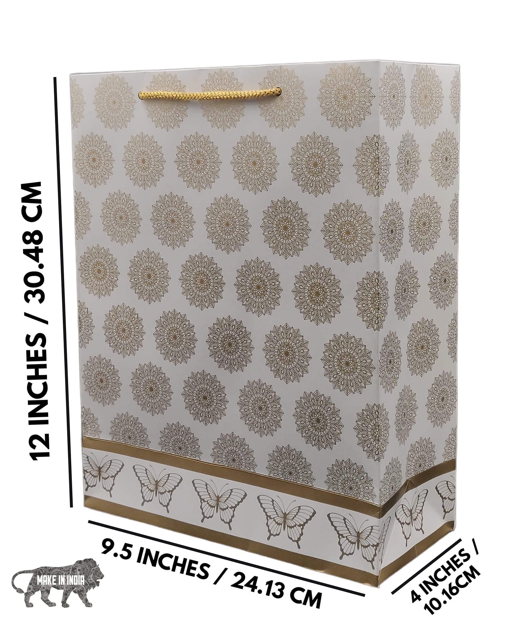Arrow Paper Products Golden Mylar Round Printed Paper Gift Bags for Baby Shower Return Gift, Small Presents, Weddings, Birthday, Holiday Presents 2