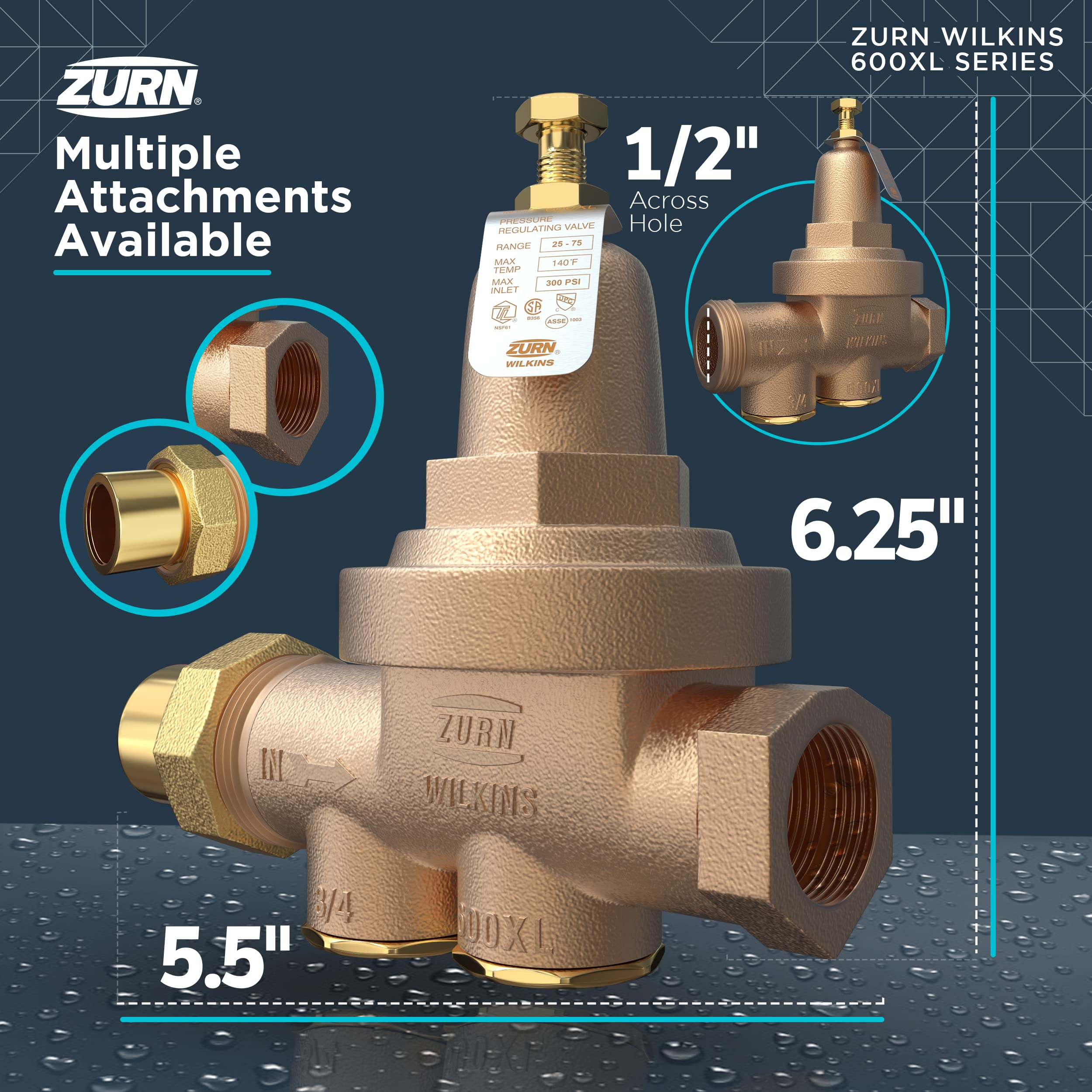 Tectran 80-2008 Pressure Regulator (, Max Inlet Pressure 300 psi, 2-125 psi Regulating Range, (2) 1/4