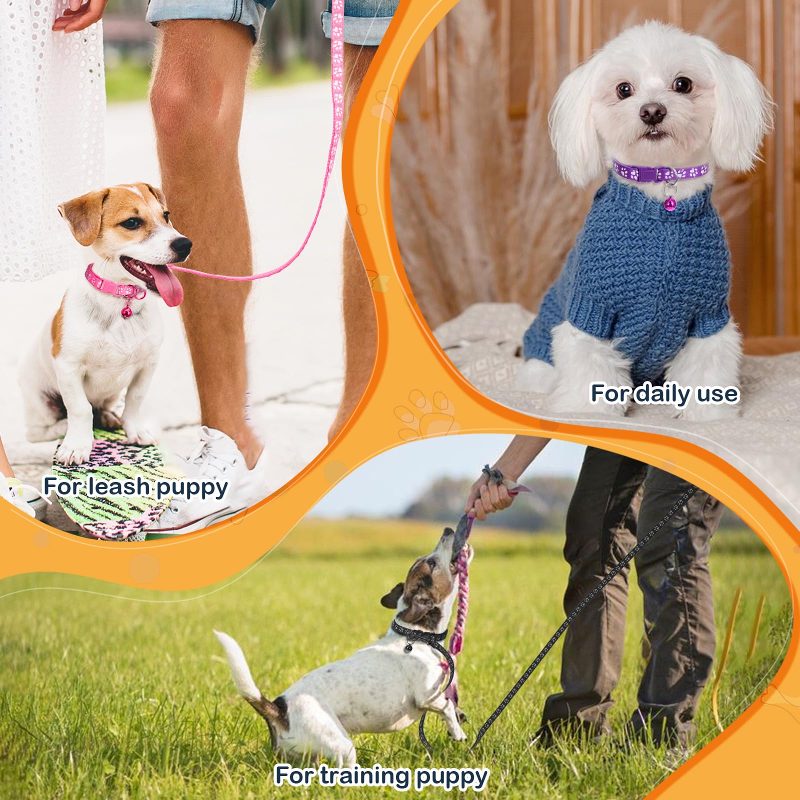 36PCS Quick Release Buckle Adjustable Puppy Paw Print Collar and Leash Set, Dog Collar and Leash Set, Soft Nylon Material, Suitable for Small Dogs, Cars and Pets