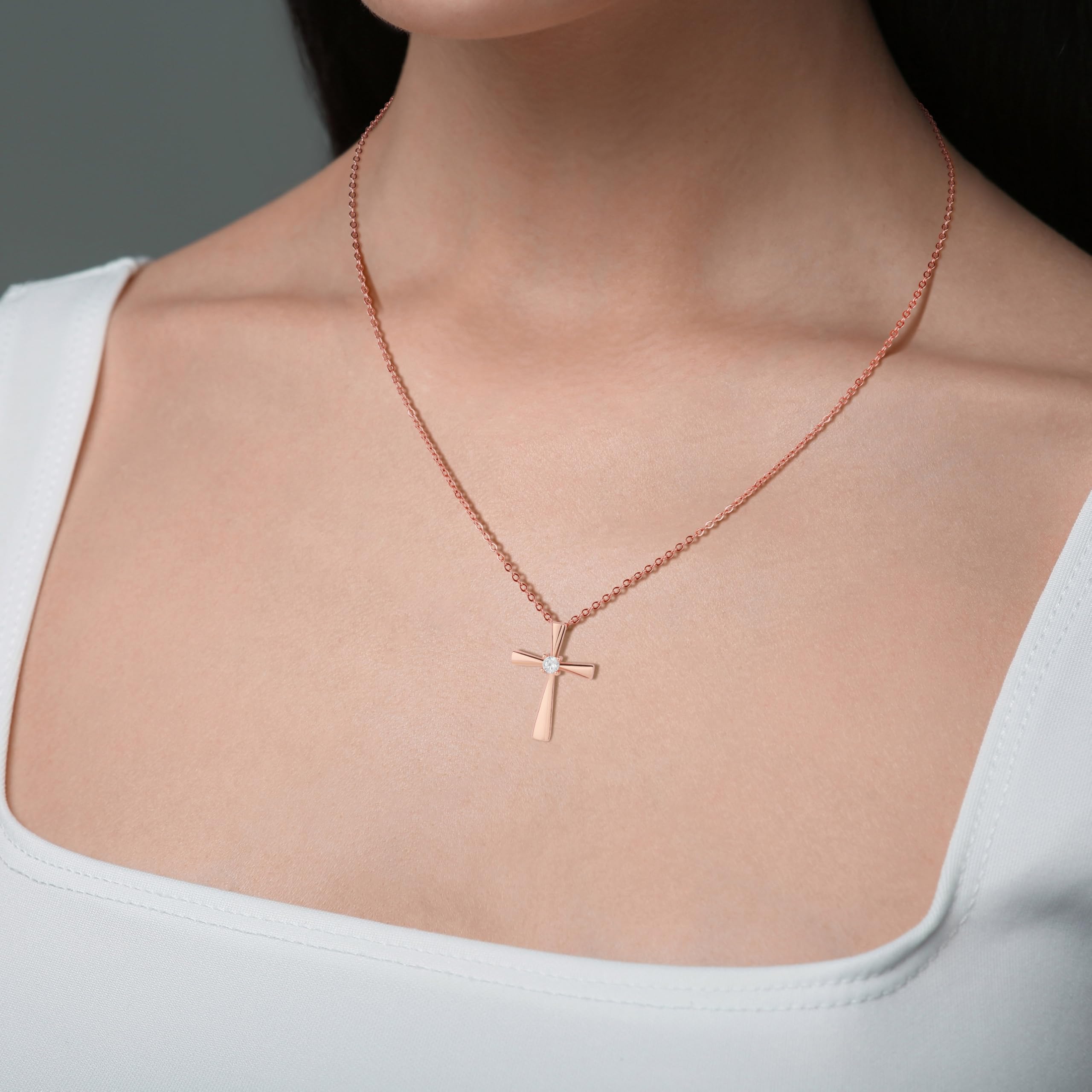 GAVU Collana Argento 925 da Donna con Croce Cristiana, Collana Punto Luce Donna, Ciondolo Croce Argento con Diamante di Zirconia Cubica