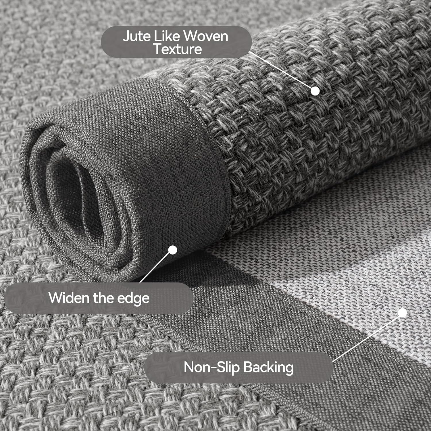 YDKGL Washable Hallway Runner Rug 2x5 Jute Like Kitchen Runner Mat Rugs Non Slip, Woven Soft Entryway Farmhouse Runner Boho Floor Carpet for Indoor Laundry Hall Backdoor Bedroom Living Room, Grey