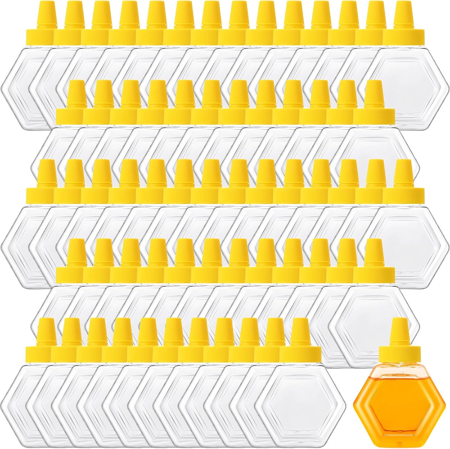 32 Pcs 7 oz Honey Squeeze Bottle Plastic Empty Beehive Bottle Jar with Spout Lid Clear Refillable Honey Containers for Condiment Storing and Dispensing Dispenser (Hexagon)