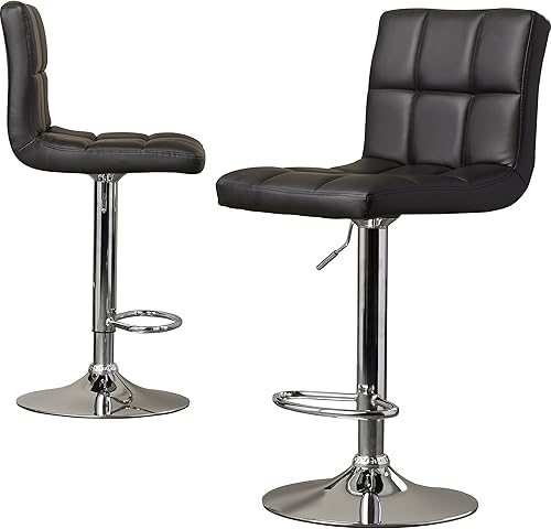 Miniatura 3 de Juego de 2, taburetes de bar de cuero moderno hidráulico giratorio silla de comedor taburetes de bar (negro)