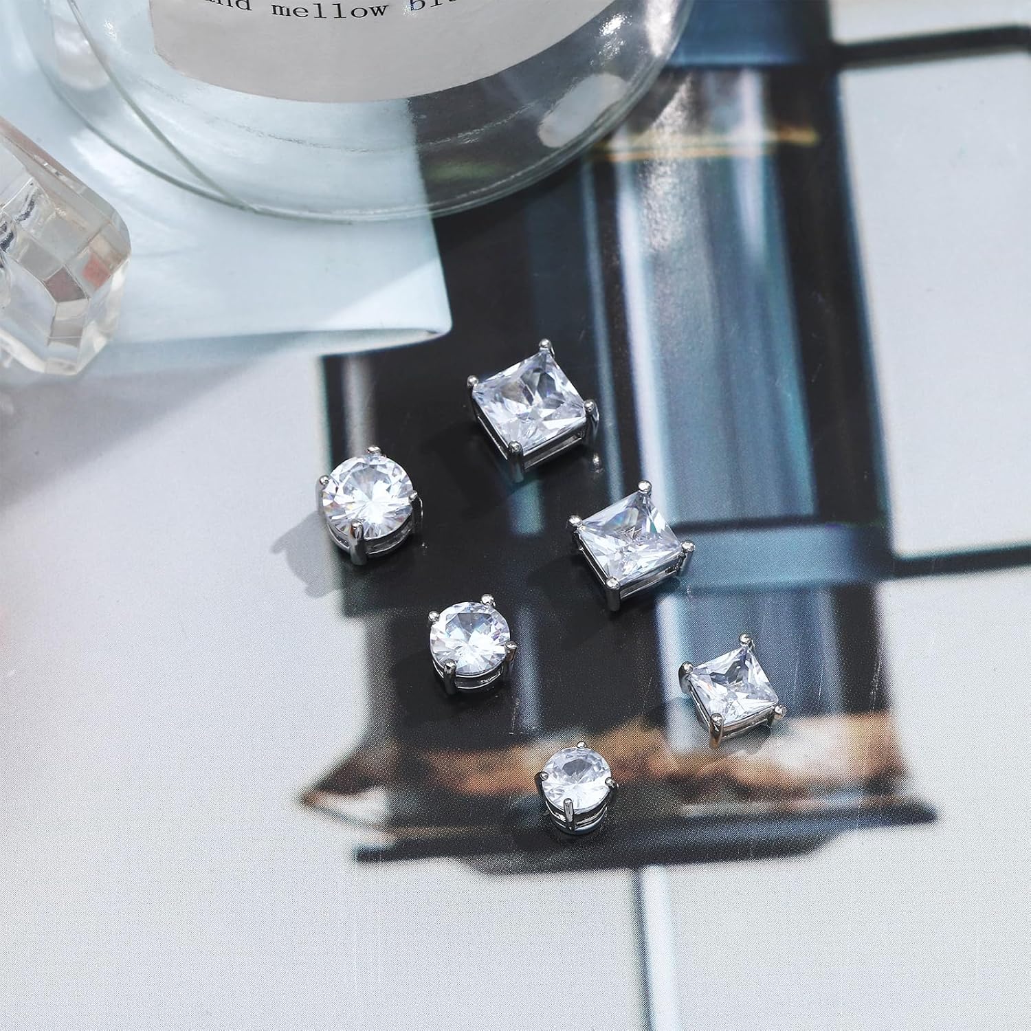 NEWITIN 6 Pairs Stainless Steel Magnetic Stud Earrings for Men Clip on Earring Magnetic Earring Unisex Non Piercing CZ Magnet Studs Diamond Earrings for Women Men - Image 4