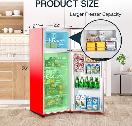 Miniatura 2 de Upstreman Refrigerador de 7.7 pies cúbicos con congelador, refrigerador de doble puerta con termostato ajustable, puerta reversible, refrigerador de