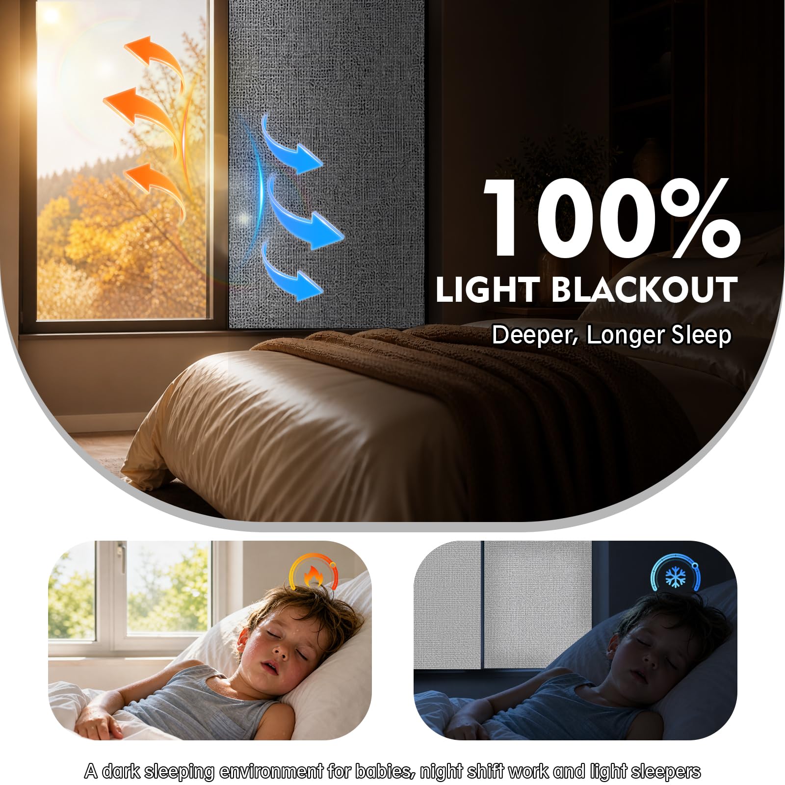 Rideau Occultant sans Perçage, Store Occultant en Lin Découpable, Tissu Anti-Soleil Thermique pour Fenêtre et Fenêtre de Toit, Idéal Chambre et Voyage, 100x150cm (Gris,150l x 300L cm)