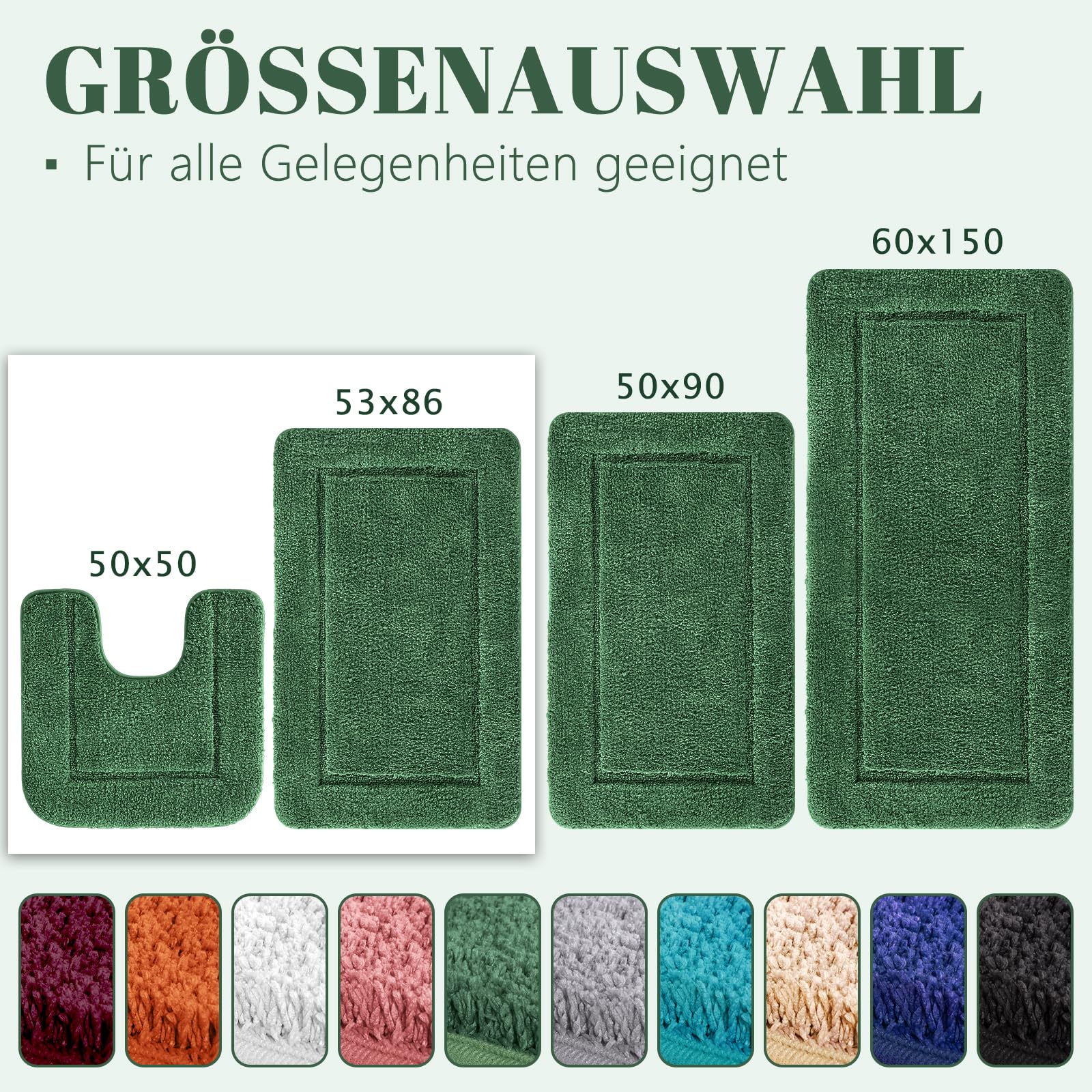 SOANNY Tappeto da Bagno 60x150 cm, Microfibra a Pelo Alto, Antiscivolo e Lavabile, Assorbente, Perfetto per Bagno e WC, Verde Bosco
