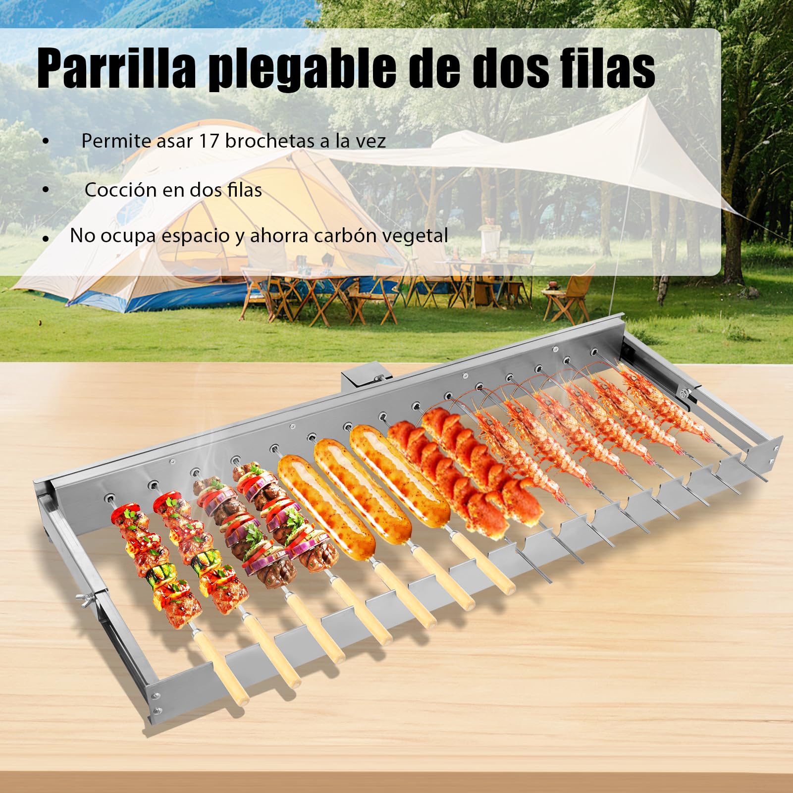 Viugreum Parrilla Giratoria Automática, Parrilla Eléctrica para Brochetas, Ancho Ajustable de 16 a 30cm, Alimentación Mediante Puerto USB de 5V, 80cm de Altura, Barbacoa de Acero para Jardín Terraza