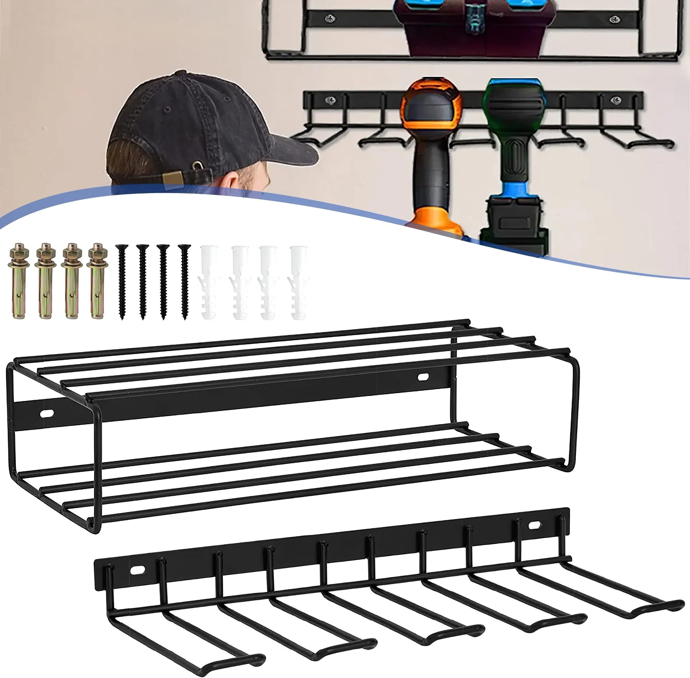 LemonBest Power Tool Organizer - Heavy Duty Power Tool Organizer Wall Mount Heavy Duty Drill Holder 2 Layer Premium Garage Utility Power Tool Rack &Tool Shelf for Garage Workshop Pegboard Shed