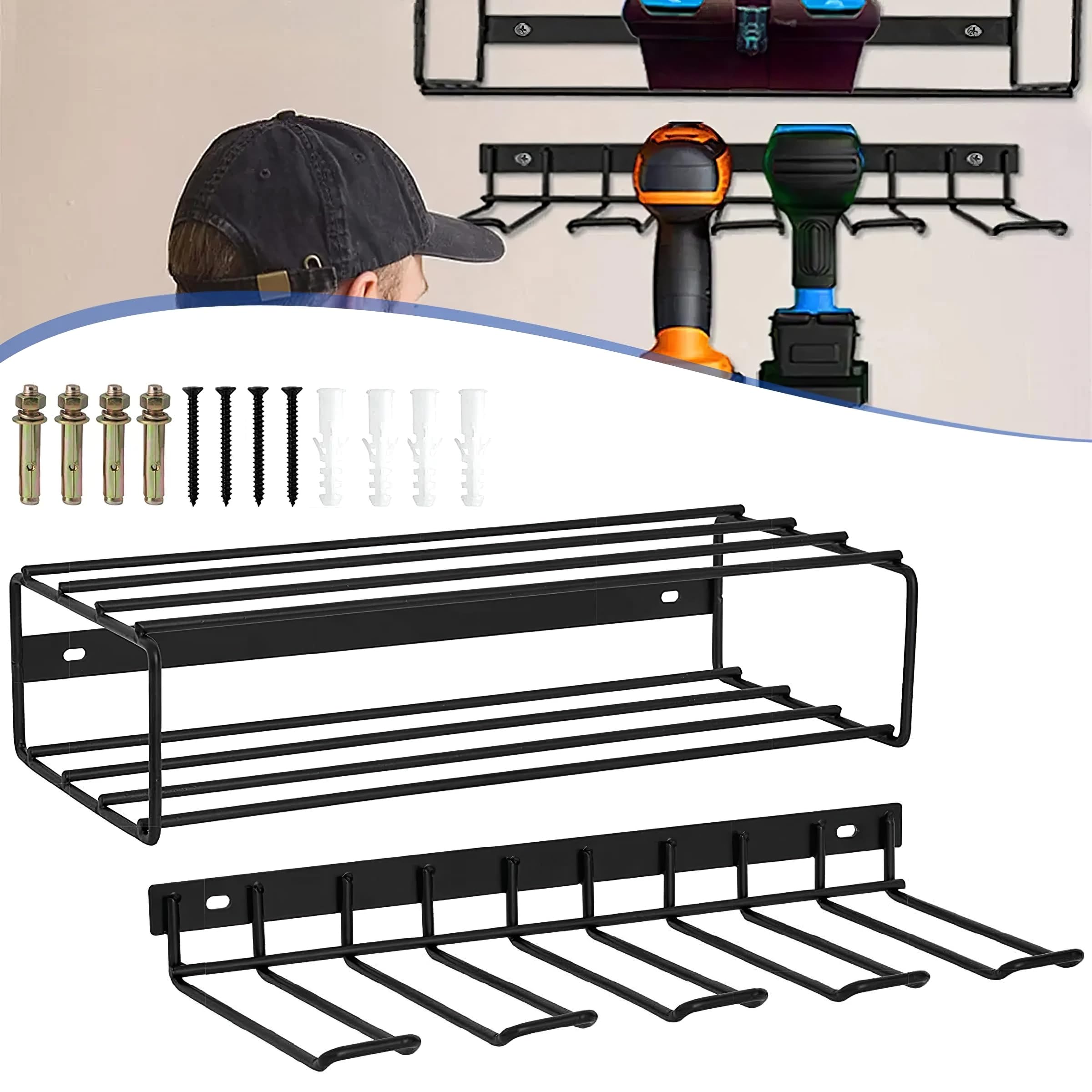 LemonBest Power Tool Organizer - Heavy Duty Power Tool Organizer Wall Mount Heavy Duty Drill Holder 2 Layer Premium Garage Utility Power Tool Rack &Tool Shelf for Garage Workshop Pegboard Shed