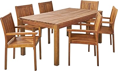 Christopher Knight Home Will Outdoor 7 Piece Acacia Dining Set, Teak Finish