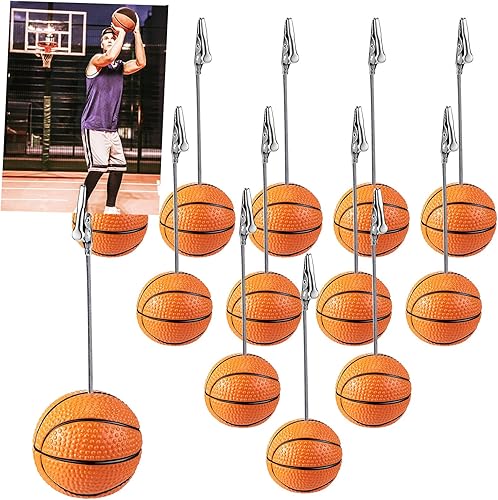 Jetec 12 clips de notas de resina para base de bola deportiva con alambre de cocodrilo, soporte para colocar tarjetas, soporte de fotos para