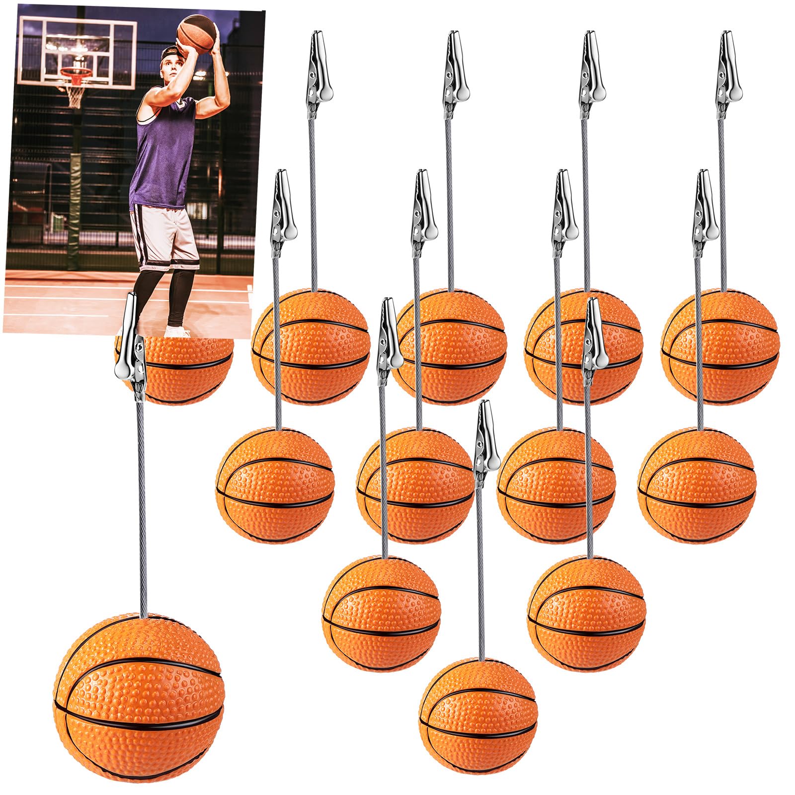 Jetec 12 Pcs Resin Sports Ball Base Memo Clips with Alligator Wire Table Number Card Place Holders Photo Stand for Office Menu Wedding Party Events