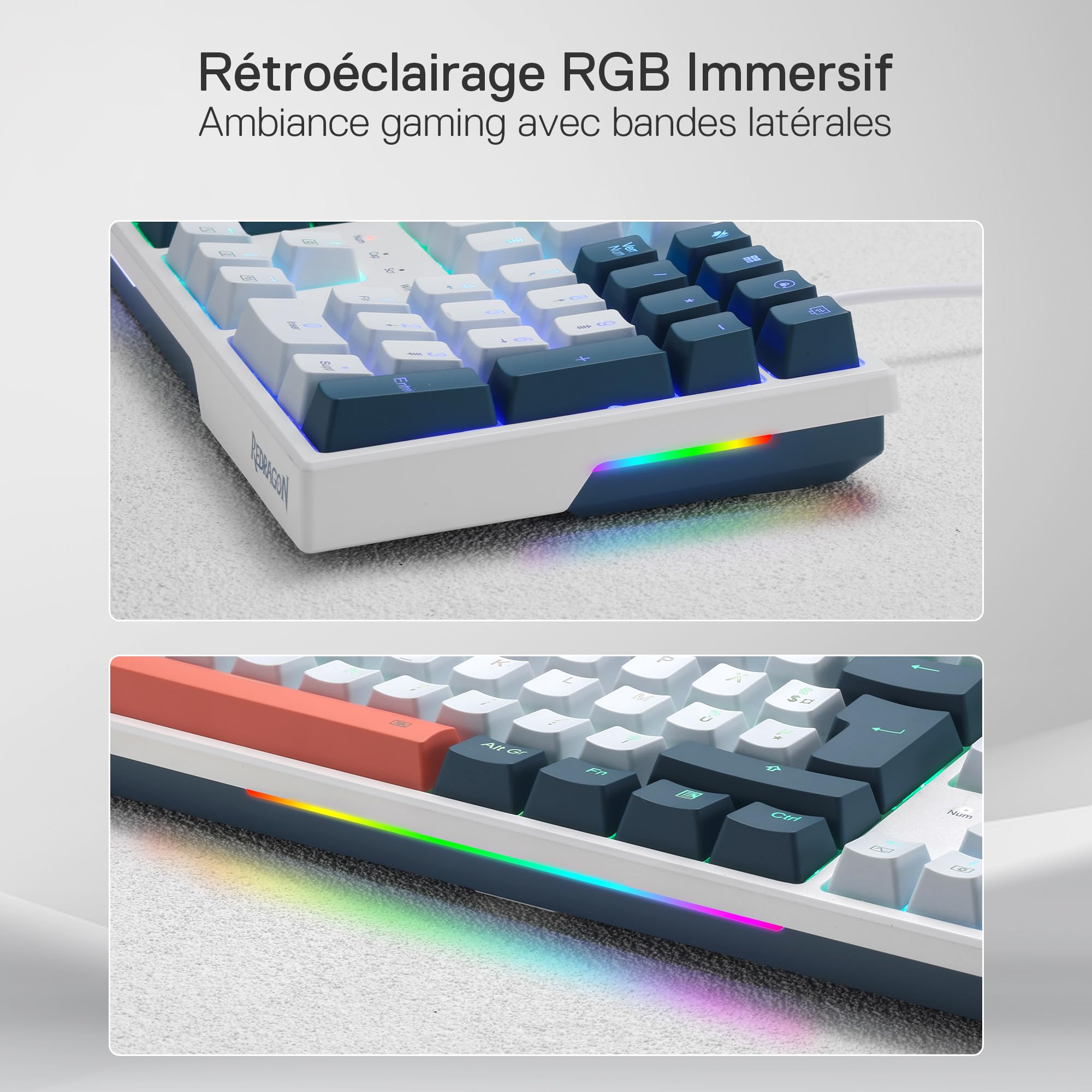 Redragon K668 Clavier Gaming Mécanique Filaire AZERTY, 105+4 Touches, Rétroéclairage RGB, Interrupteurs Rouges Remplaçables à Chaud, Mousse Absorbant Le Son