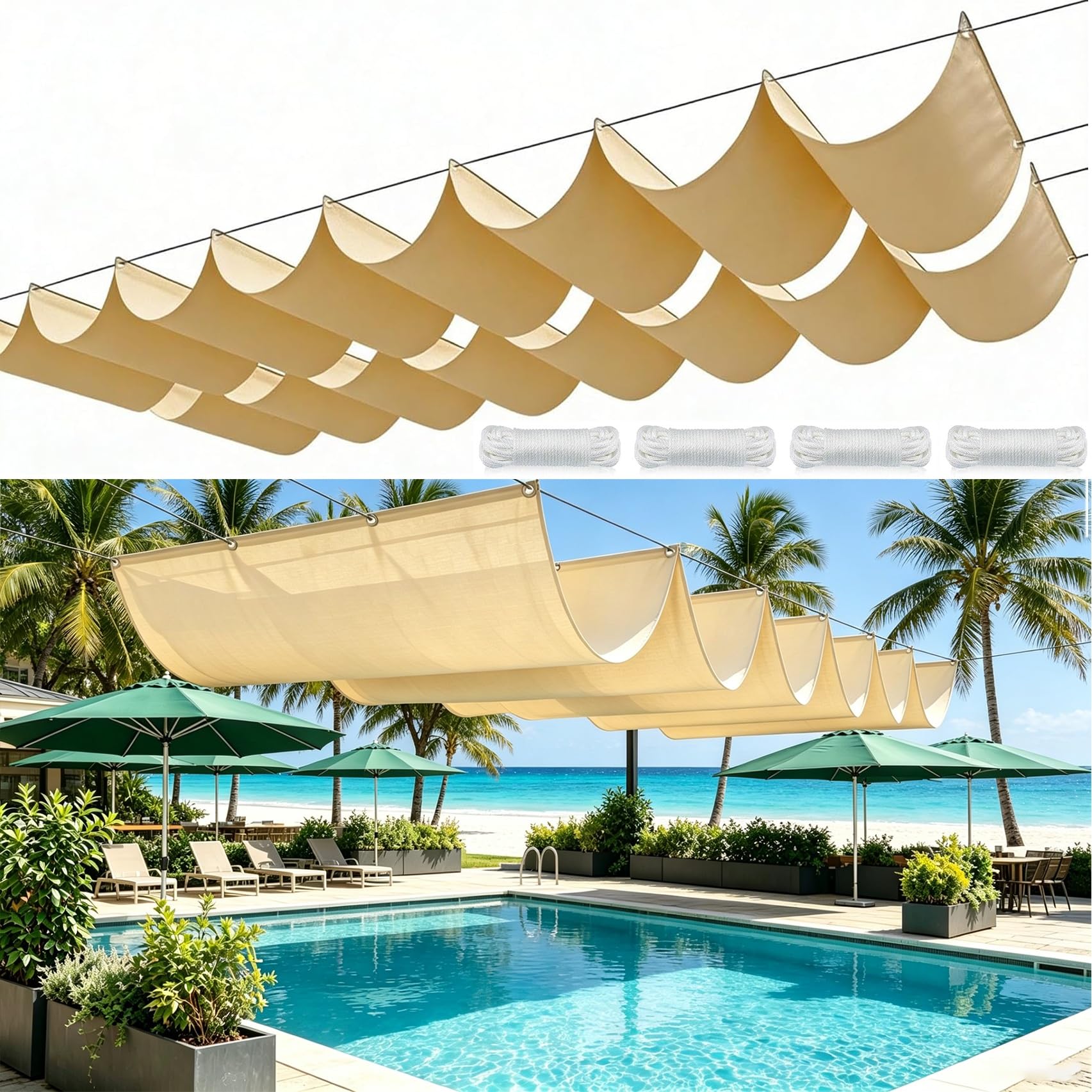Verstellbare Pergola Markise 220 x 240 cm Wasserdicht Rechteckig, UV Schutz 98%, Markise Reißfest Wetterfest, Wetterfest - Sonnenschutz Wasserdicht Schattenabdeckung für Terrasse Pergola, Sandgelb