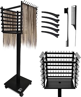 Braiding Hair Rack, Hair Extension Holder, Hair Braiding Tools, Hair Product Organizer, Wooden 3-Sided Rack Stand, Large Capacity (210 pegs)