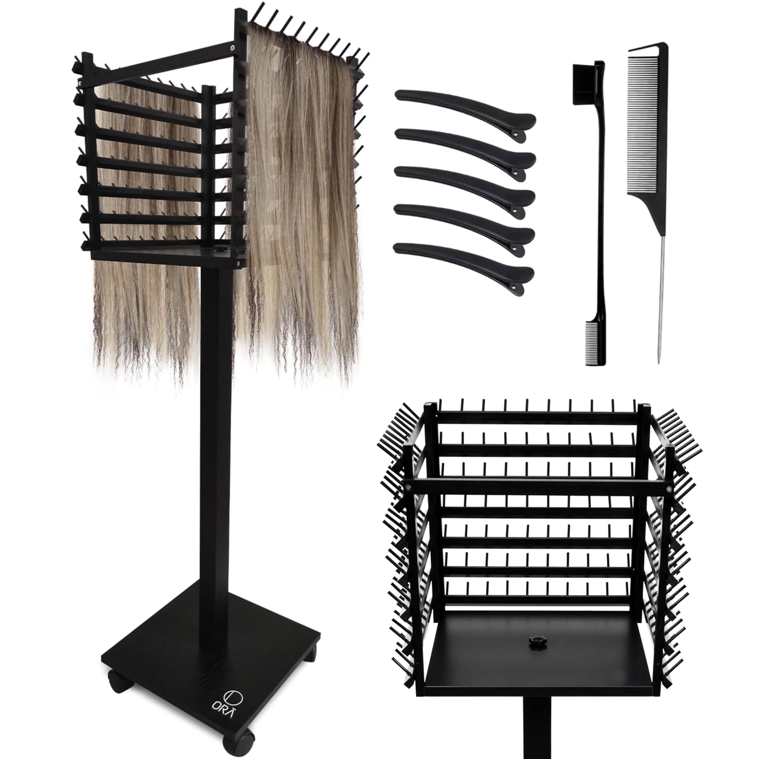 ORA SHOP – Braiding Hair Rack, Hair Extension Holder, Hair Braiding Tools, Hair Product Organizer, Wooden 3-Sided Rack Sta... - Review, Price and Buying Guide