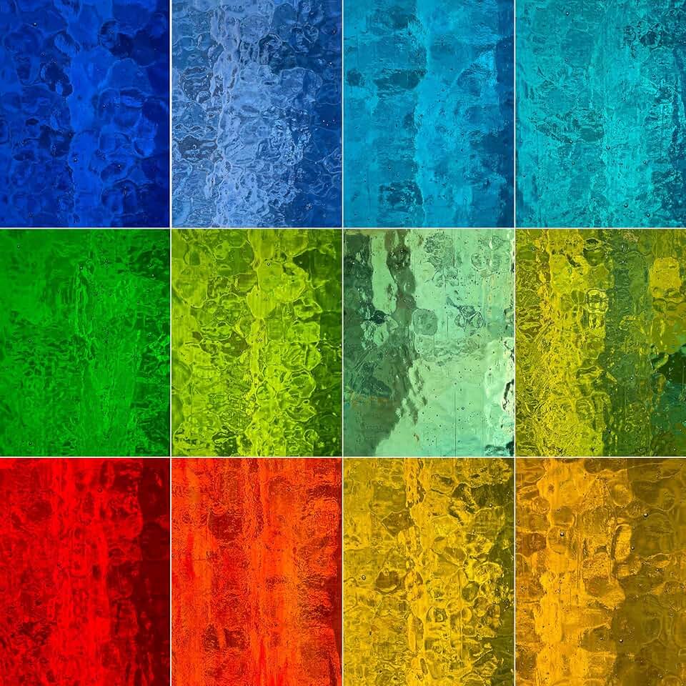 LITMIND 12 folhas de vitrais com textura transparente, 15 x 10 cm, vidro de arte catedral para artesanato em mosaico e suprimentos, folhas de vidro coloridas sortidas para projetos impressionantes de