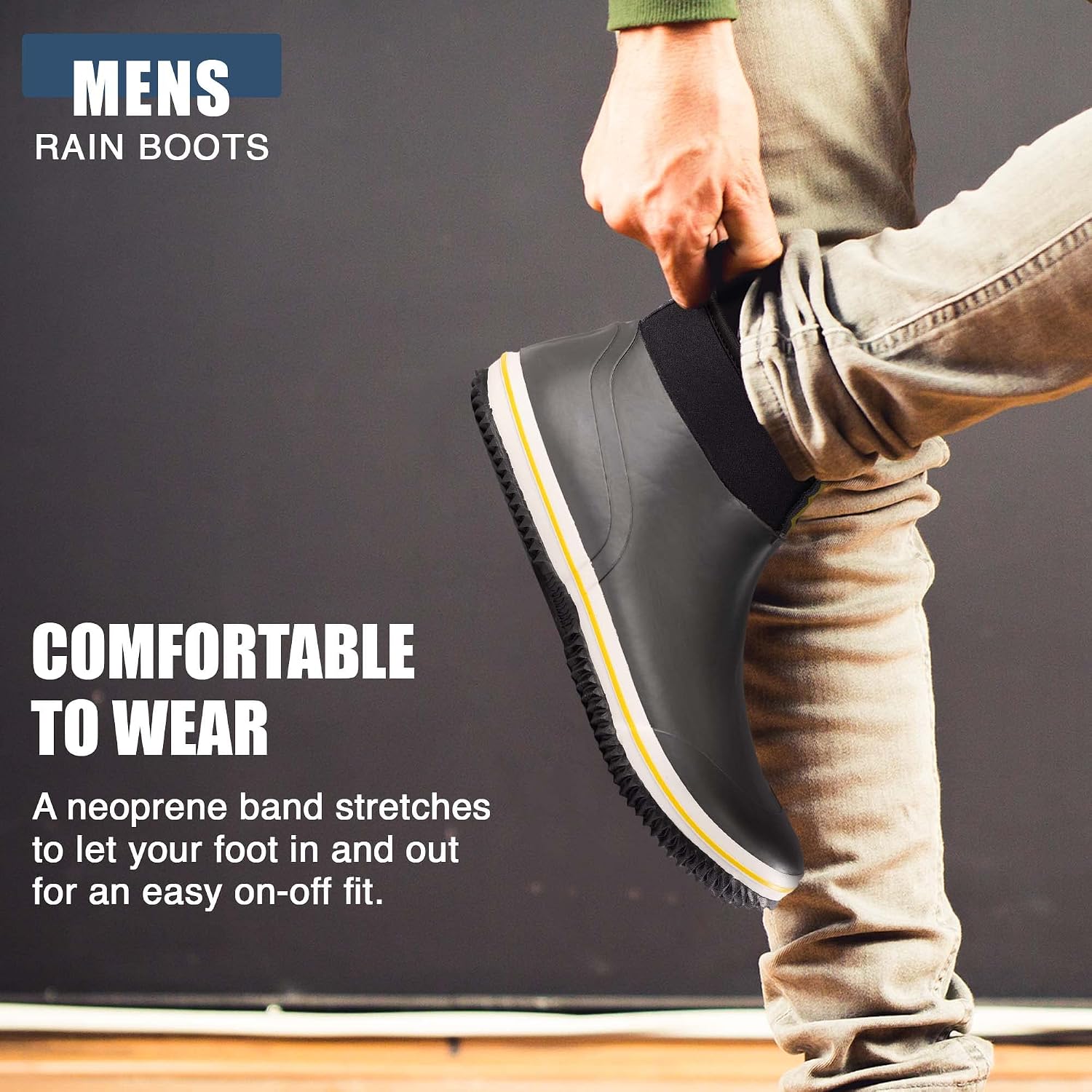 NORTY Size 6-Inch Rubber Ankle Rain Boots for Men - Waterproof Rubber Boots Deck Shoes for Work and Recreation- All-Weather Outdoor Mens Footwear - Runs 1-2 Sizes Large