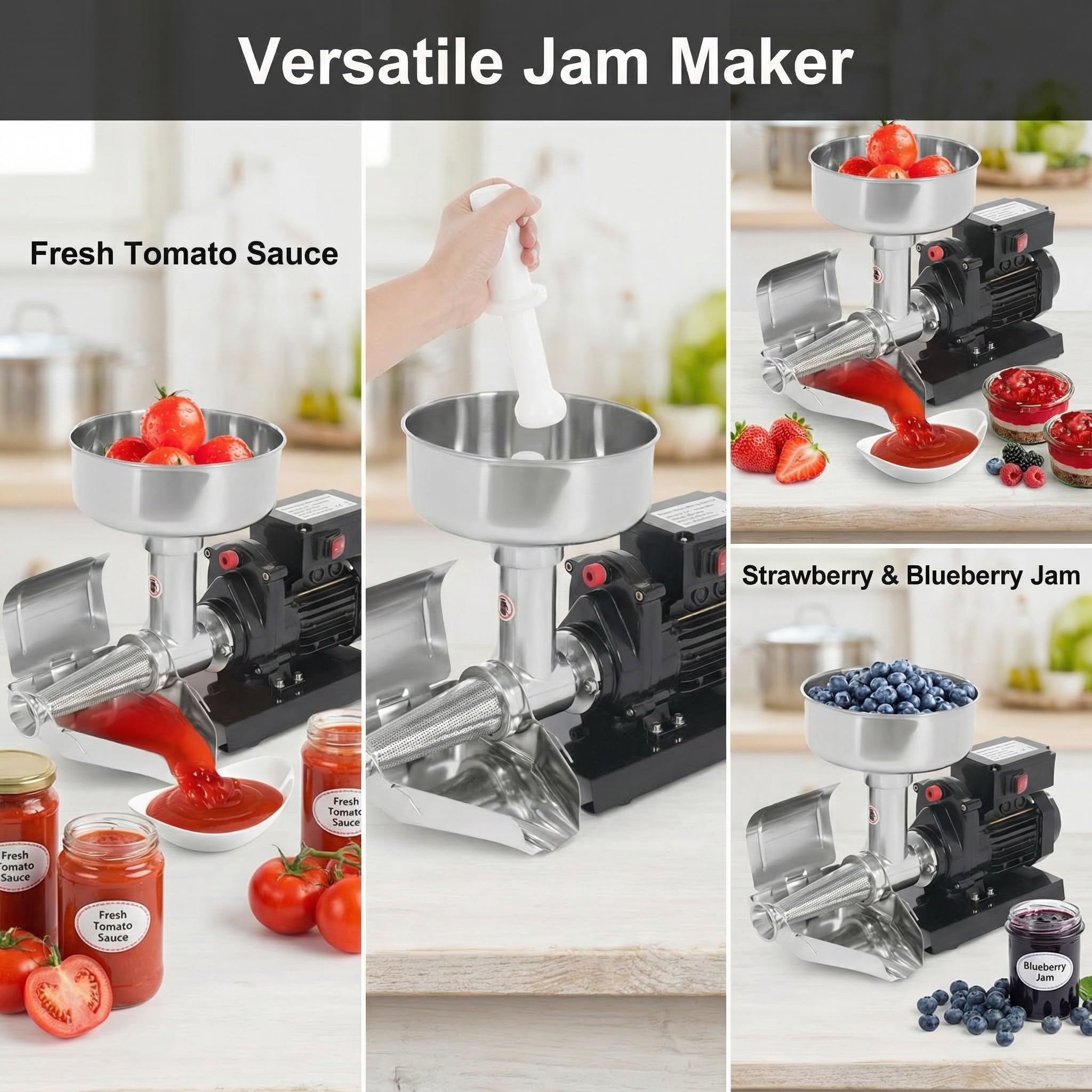 Tomatenpresse Elektrisch, 450W Tomatenpresse, 220V, Edelstahl, Kühlkörperlöcher für Ketchup, Blaubeersauce und andere Saucen - 49.5 x 25 x 34.5cm