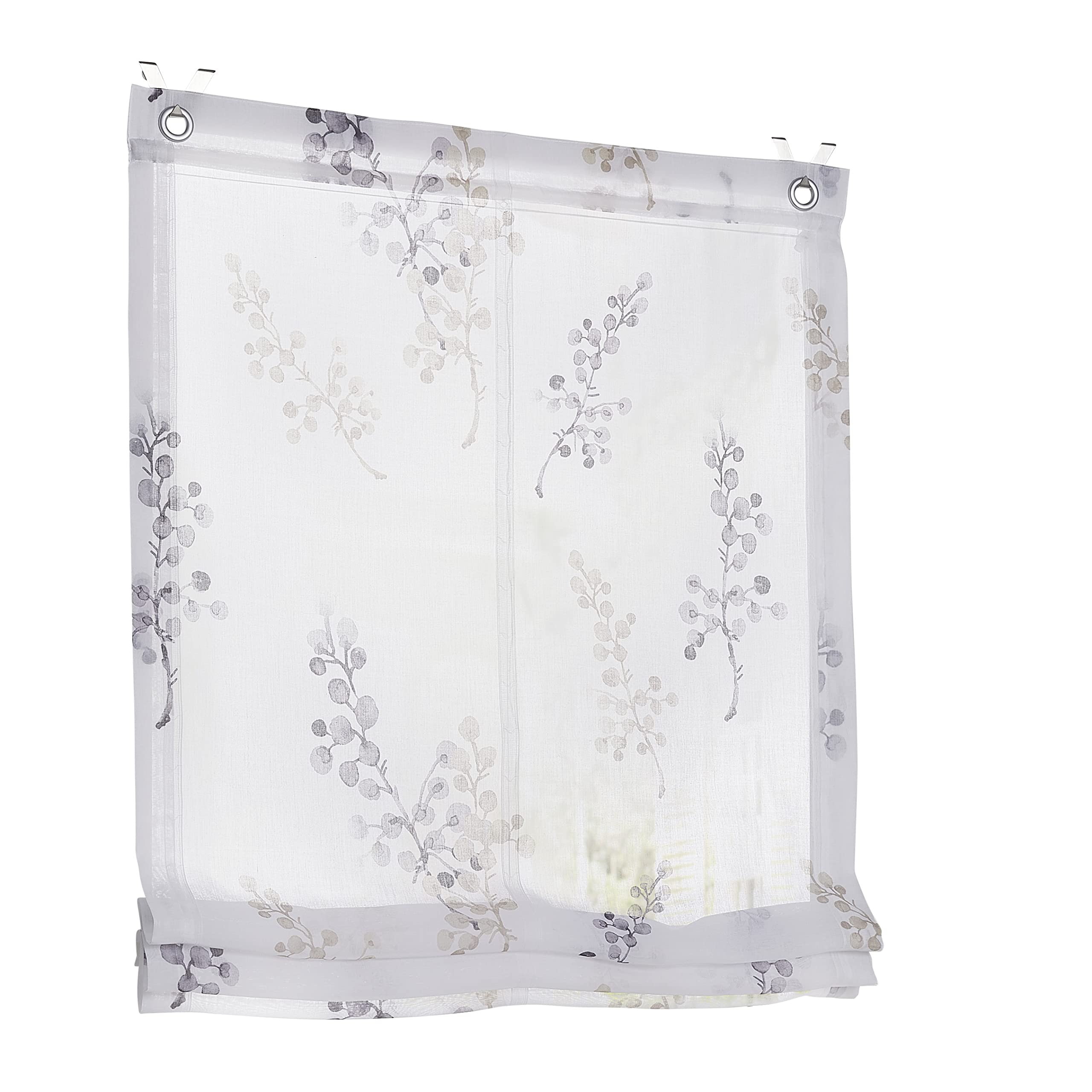 Store bateau imprimé semi-transparent avec crochet de fenêtre en acier inoxydable - Montage pratique sans perçage - Filtre de lumière - Motif taupe - Dimensions 60 x 140 cm