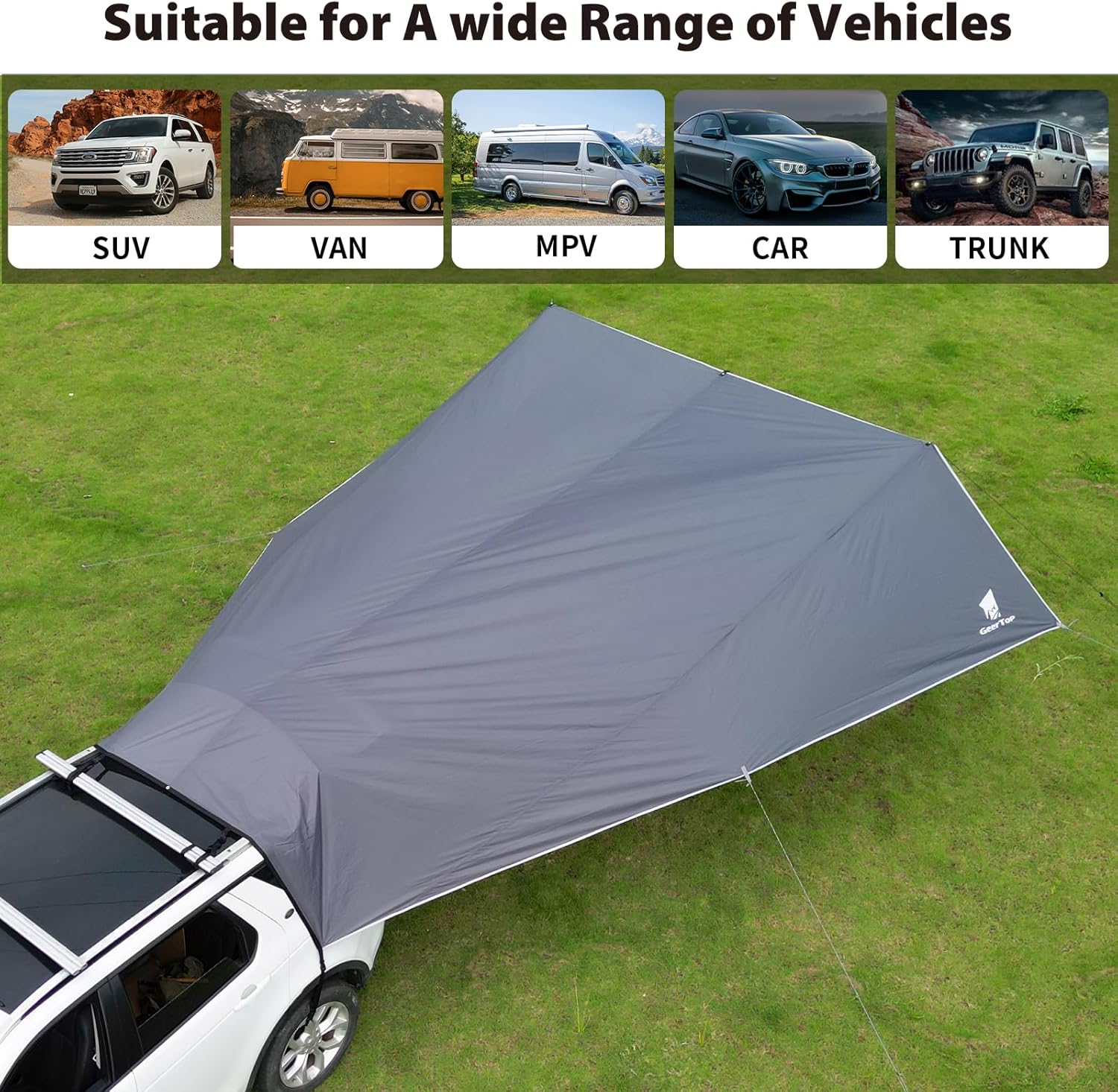 GEERTOP Large Car Awning Tarp for Camping Backpacking Tarp SUV Tailgate Truck Canopy Sun Shade Waterproof Outdoor Rear Vehicle Awning Shelter for Van, MPV, Campers GEERTOP Large Car Awning Tarp for Camping Backpacking Tarp SUV Tailgate Truck Canopy Sun Shade Waterproof Outdoor Rear Vehicle Awning Shelter for Van, MPV, Campers