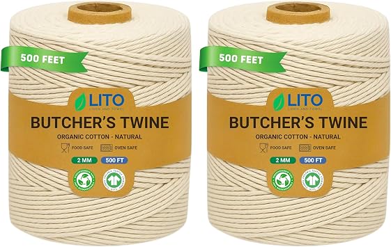 Organic Butchers Twine for Cooking & Trussing 2mm Heavy-Duty Natural Cotton Kitchen Twine 1000 Feet Food-Safe, Oven-Safe String for Meat, Turkey, Baking, Crafts