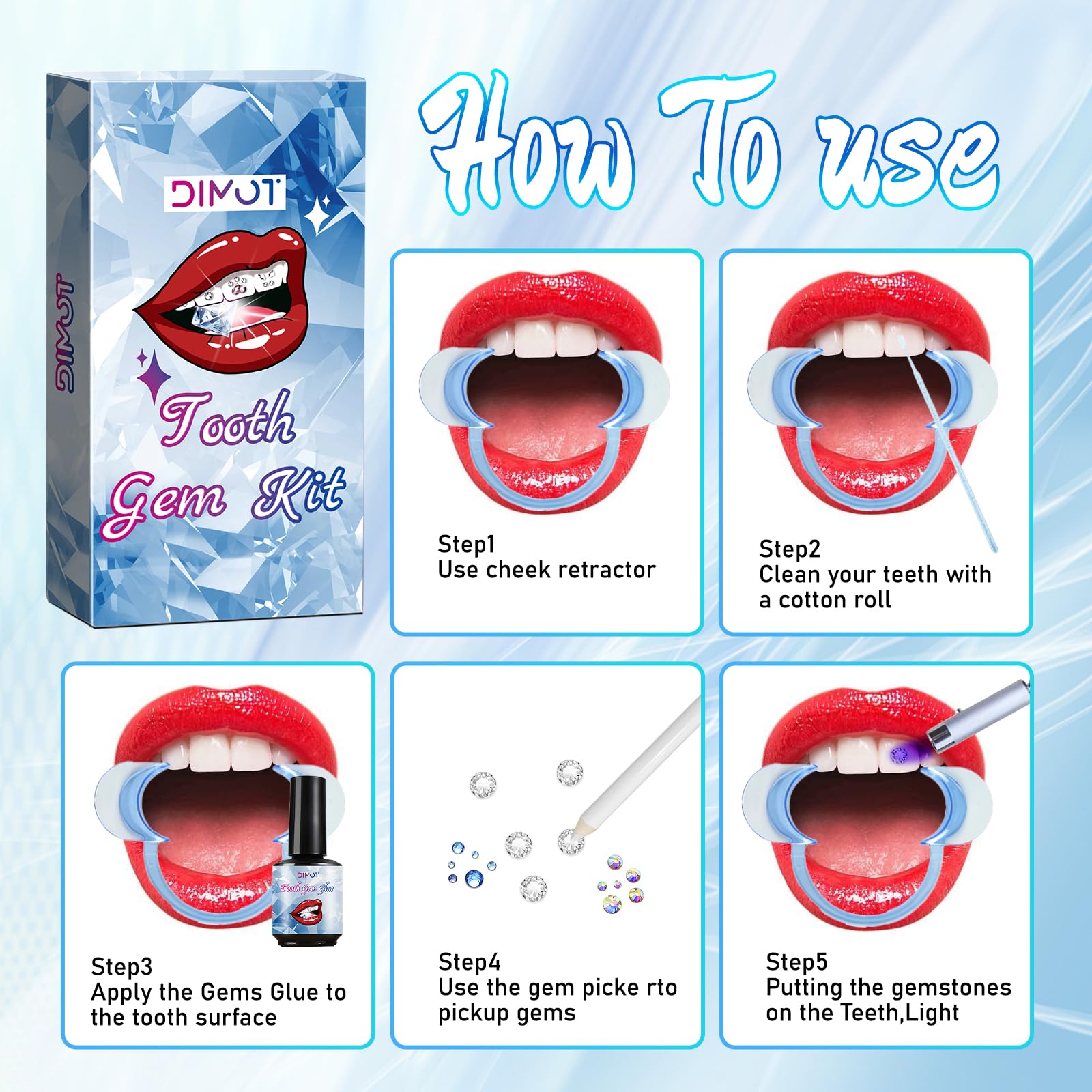 Tooth Gems Kit for Teeth Gems Kit with Light,190 Tooth DIY Gem Kit Tooth Jewelry Gems Kit 2025 New for Man&Women