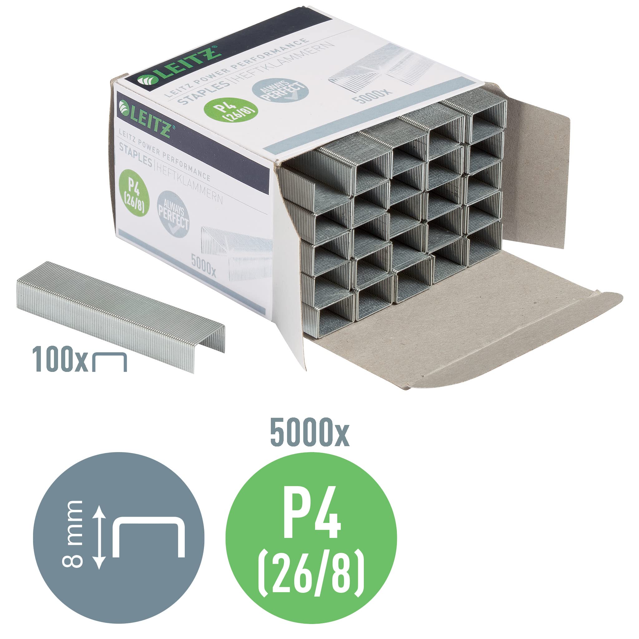Leitz Power Performance 55590000 P4 - Grapas galvanizadas (10 cajas de 5000 grapas cada una)