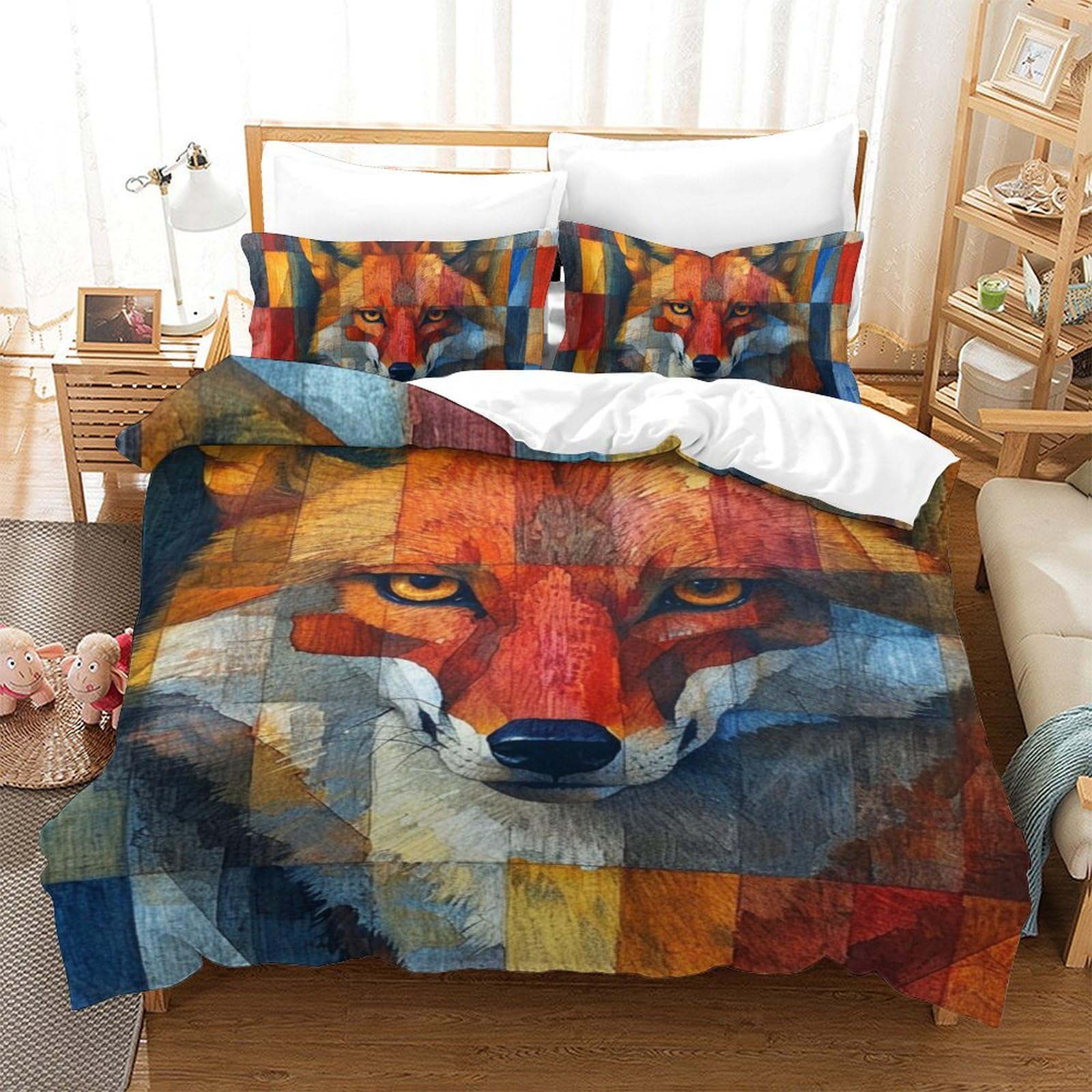 Housse de couette renard jungle 3D infroissable microfibre 140x200