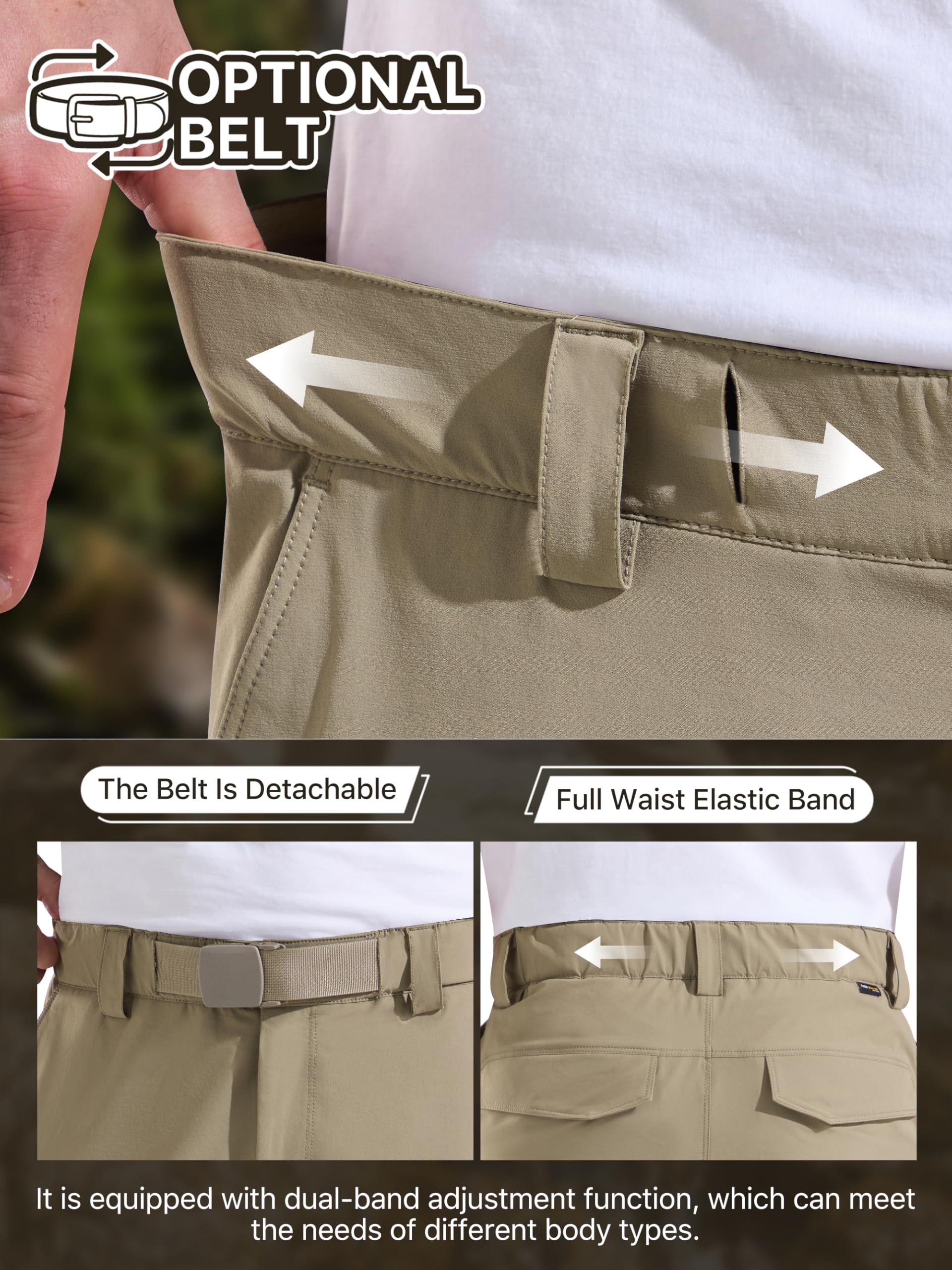 FREE SOLDIER Herren Outdoor Wandern Hosen konvertierbar Leichte Schnelltrocknende Abnehmbare Angeln Hosen mit Gürtel