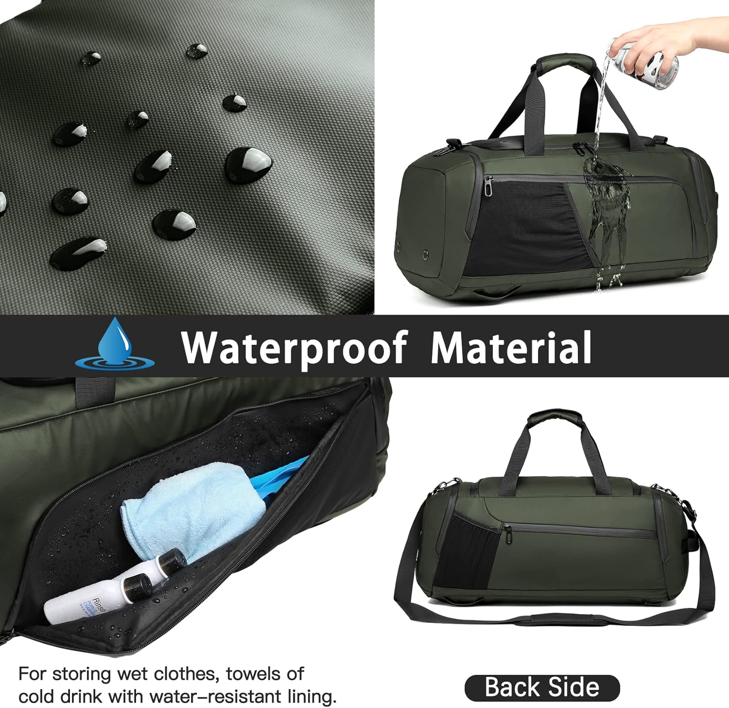 Gym Bag for Men with Shoes Compartment - 40L Duffle Bag for Travel with Wet Pocket & Laptop Compartment,Waterproof Carry On Sports Bags Gym Backpack with Water Bottle Holder Dark green image 5 of 8 B0BGHYBXJX