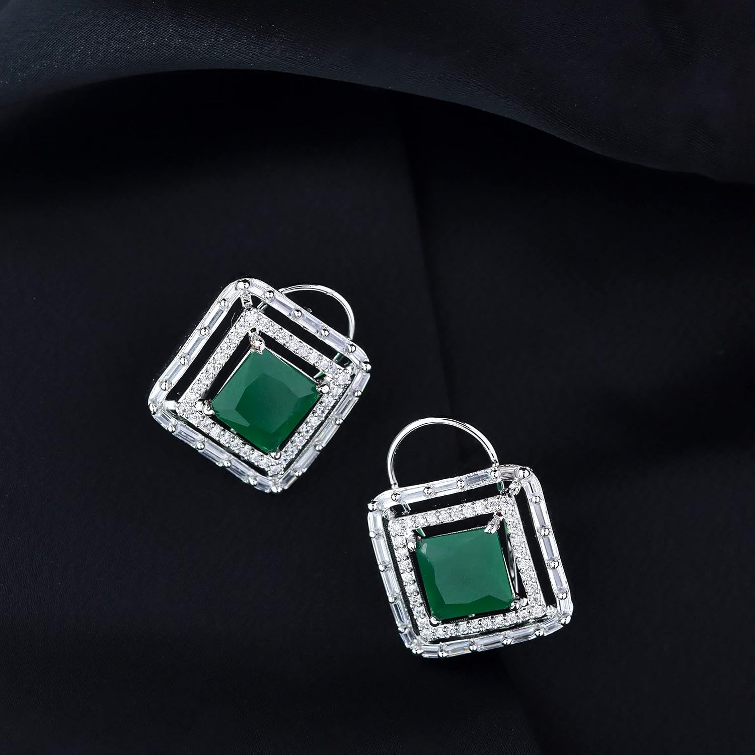 I Jewels Silver Plated Fashion Cubic Zirconia American Diamoand Stud Earrings For Women/Girls (E3071ZG)