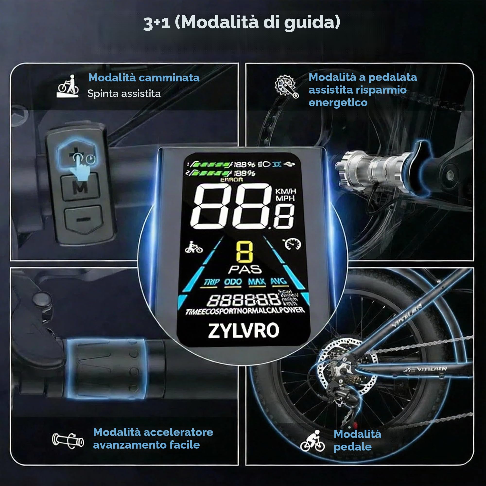 Bici Elettrica Pieghevole per Adulti, Motore Potente, 20"×4.0" Fat Tire, 48V Batteria, 7 Velocità, Autonomia 40-110km, Bicicletta Elettrica per Spostamenti urbani, Avventure All'aria Aperta