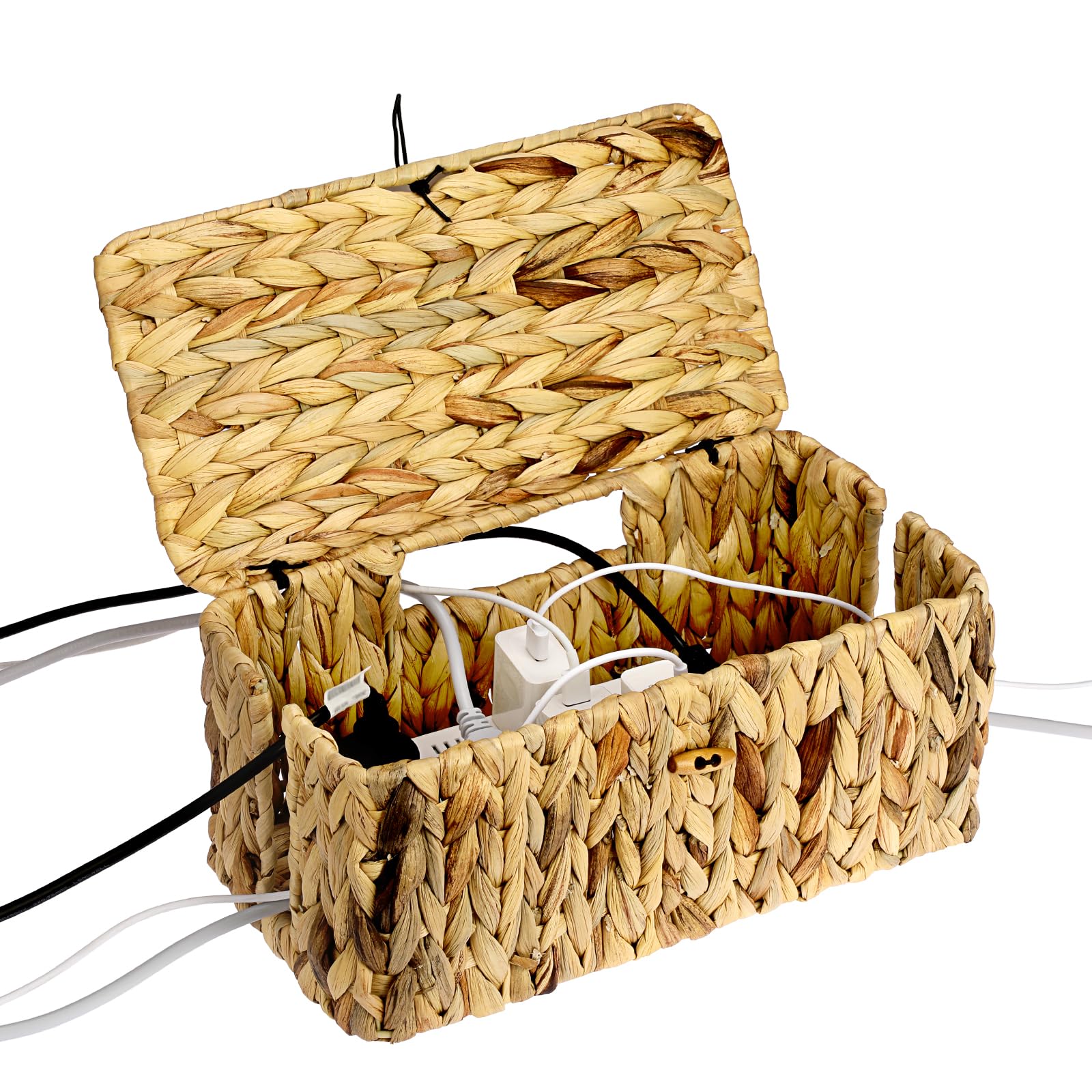 Boîte de rangement en osier tressé main de grande taille pour gestion des câbles